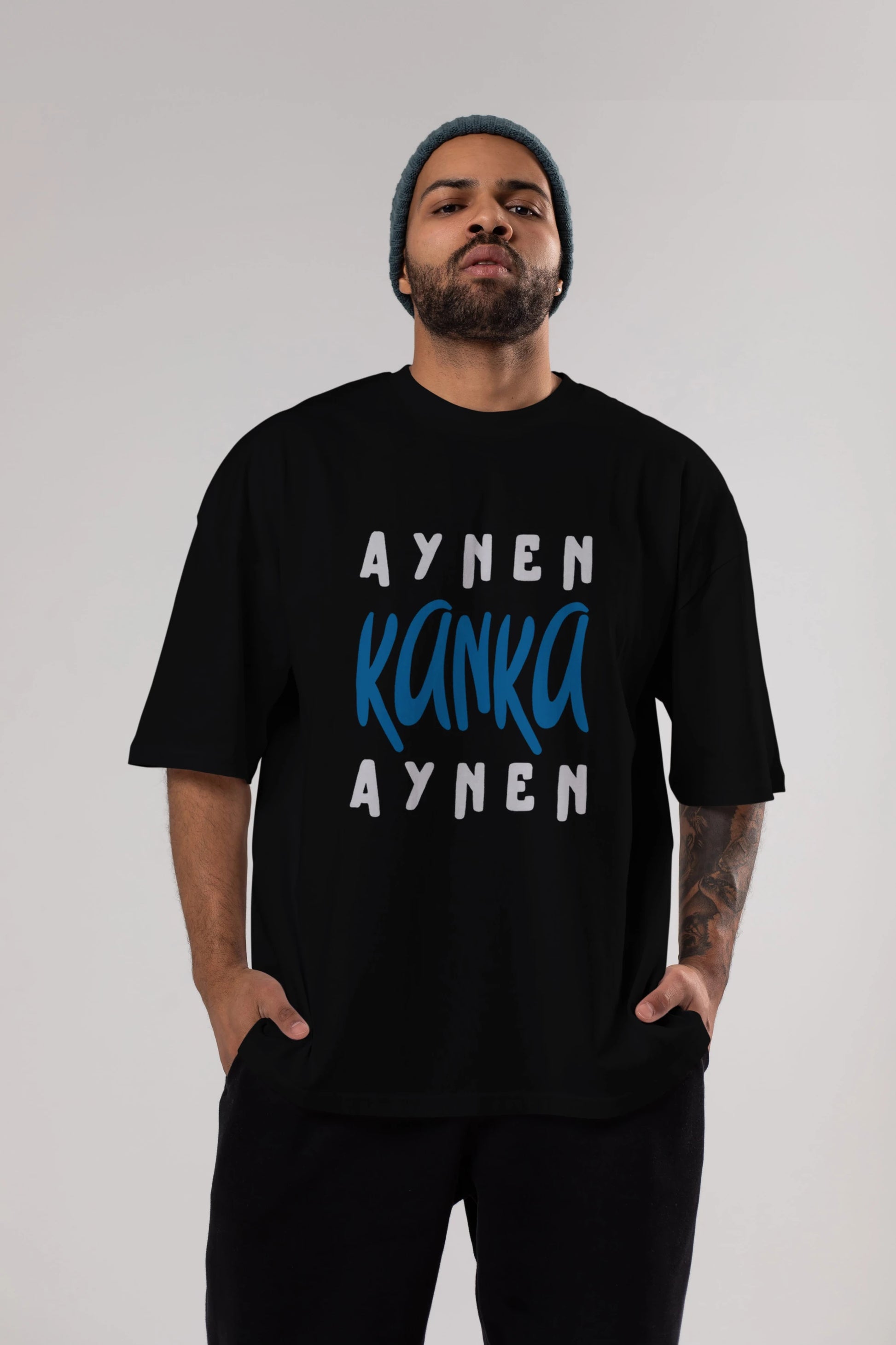 Aynen Kanka Aynen Yazılı Ön Baskılı Oversize t-shirt Erkek Kadın Unisex
