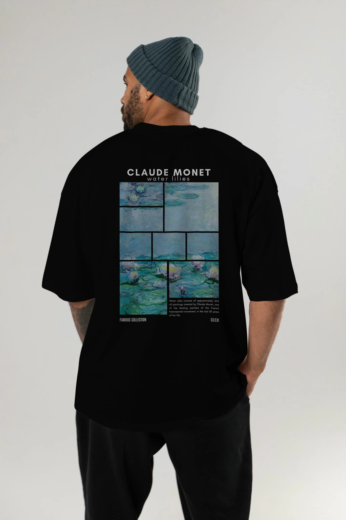 Claude Monet Arka Baskılı Oversize t-shirt Erkek Kadın Bisiklet Yaka Pamuk tişort