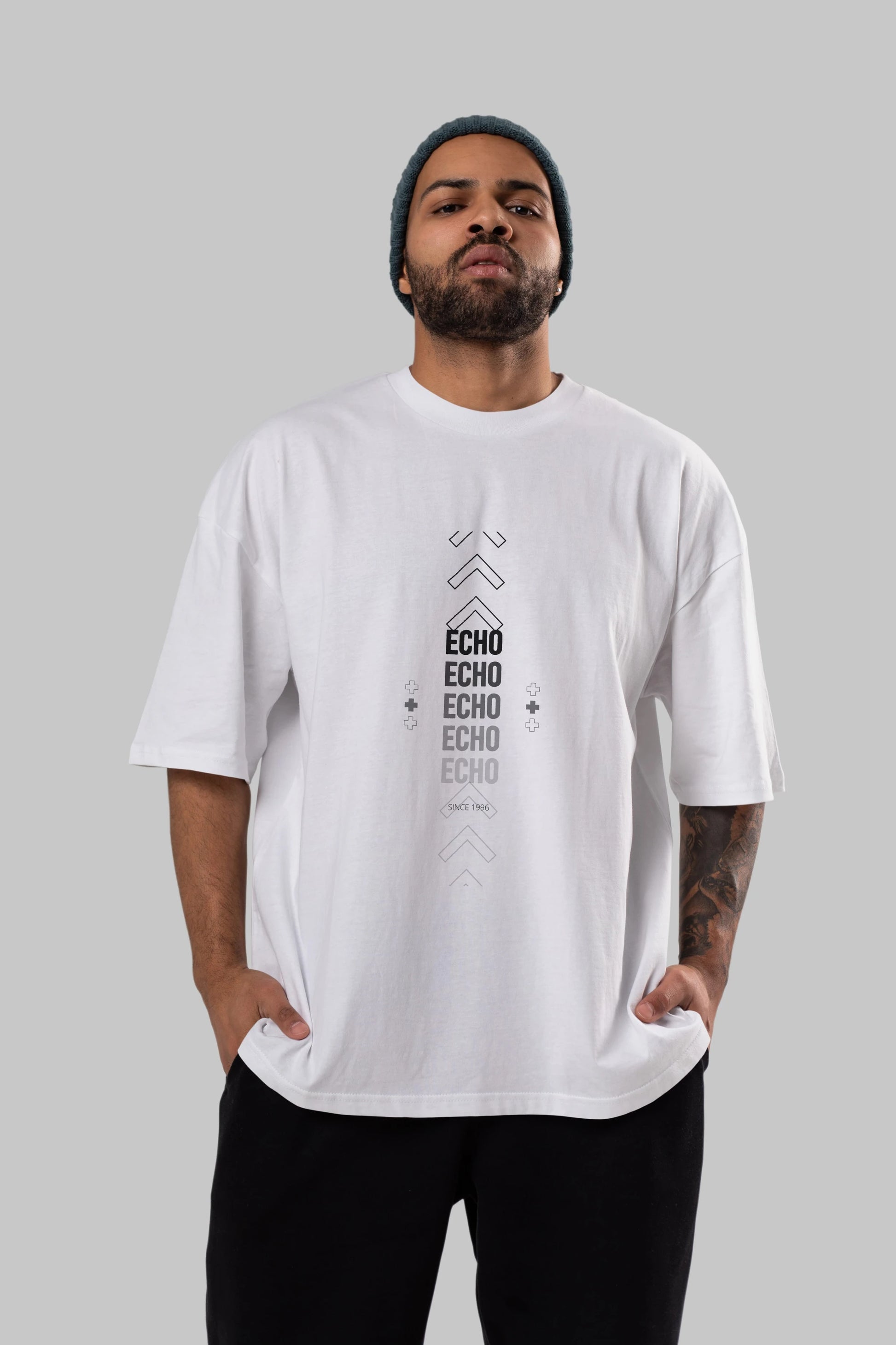 Echo Yazılı Ön Baskılı Oversize t-shirt Erkek Kadın Unisex