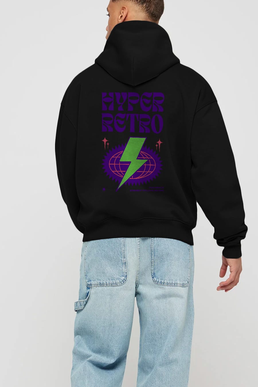 Hyper Retro Yazılı Arka Baskılı Oversize Hoodie Kapüşonlu Sweatshirt Erkek Kadın Unisex
