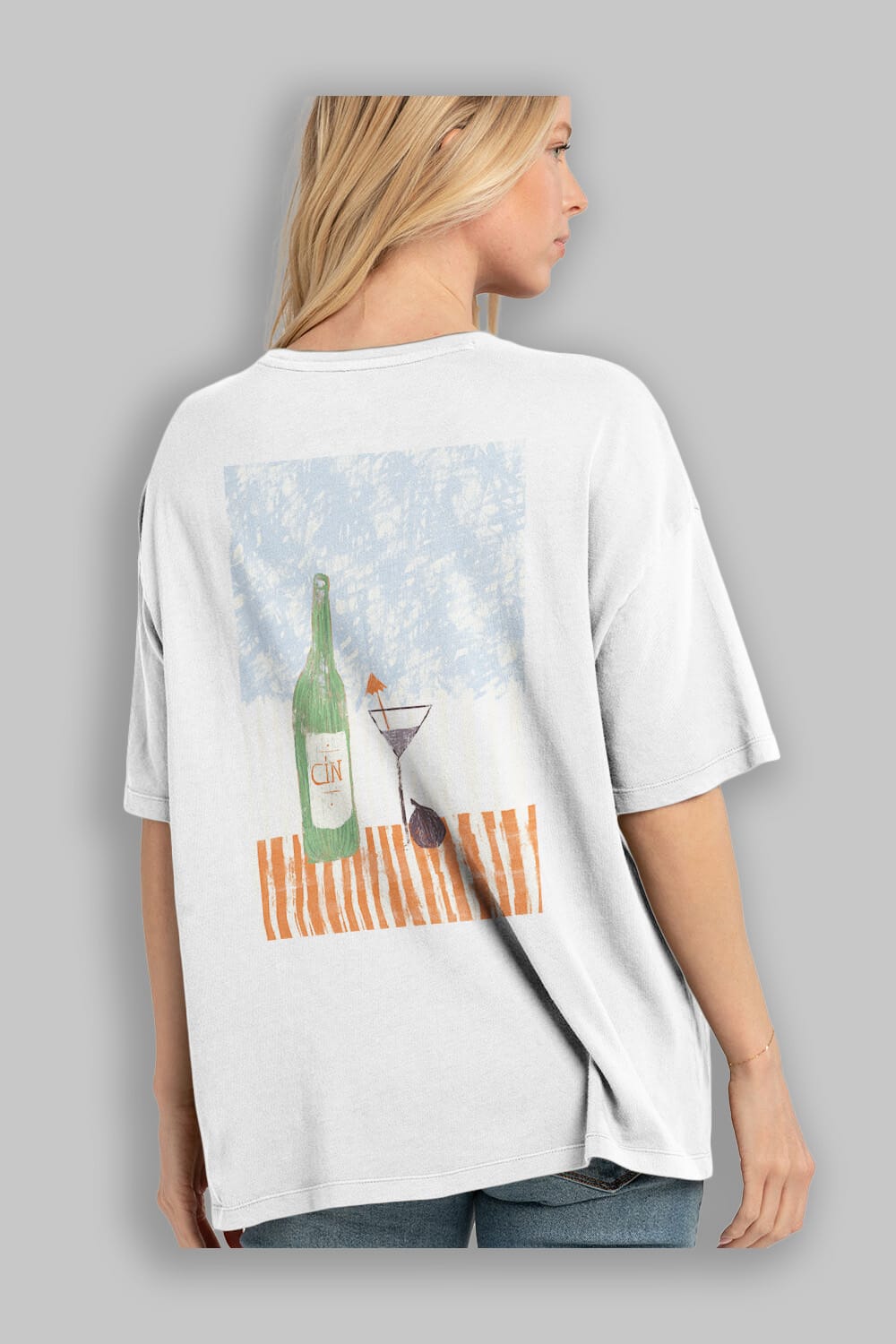 Gin Arka Baskılı Oversize t-shirt Erkek Kadın Unisex %100 Pamuk Bisiklet Yaka tişort