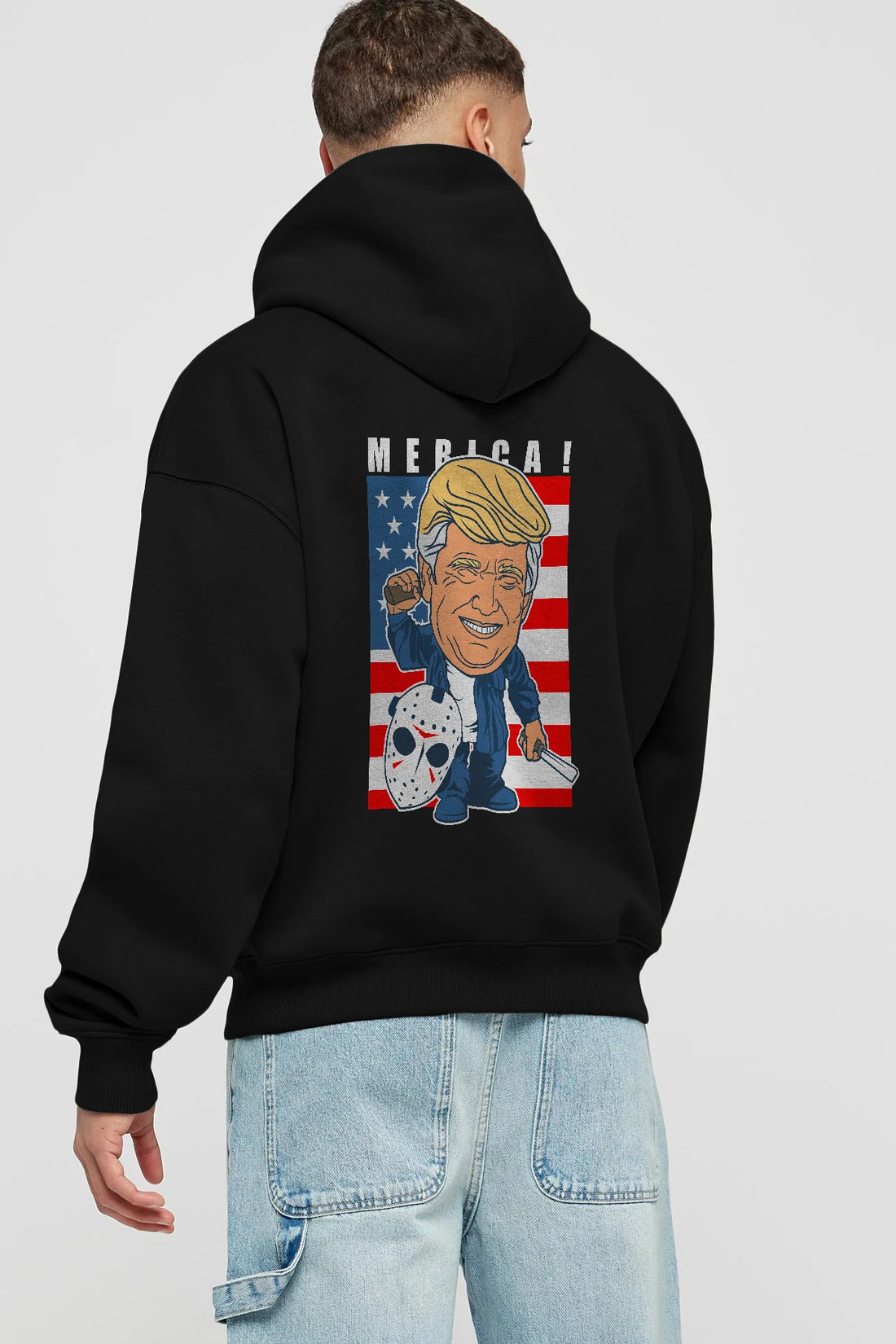 Jason Voorhess Trump Arka Baskılı Hoodie Oversize Kapüşonlu Sweatshirt Erkek Kadın Unisex