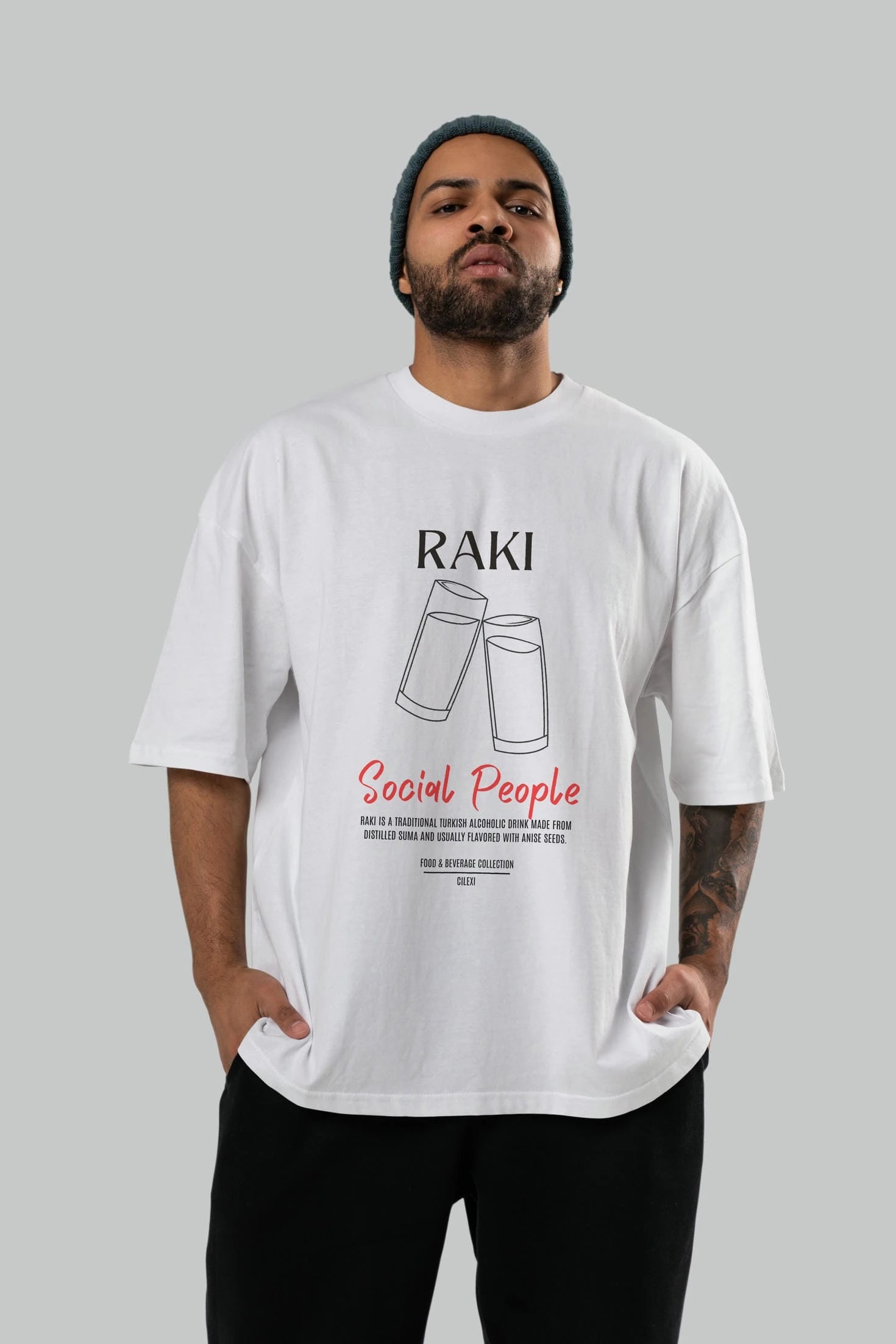 Rakı Kokteyl Serisi ön Baskılı Oversize t-shirt Erkek Kadın %100 Pamuk Bisiklet Yaka tişort
