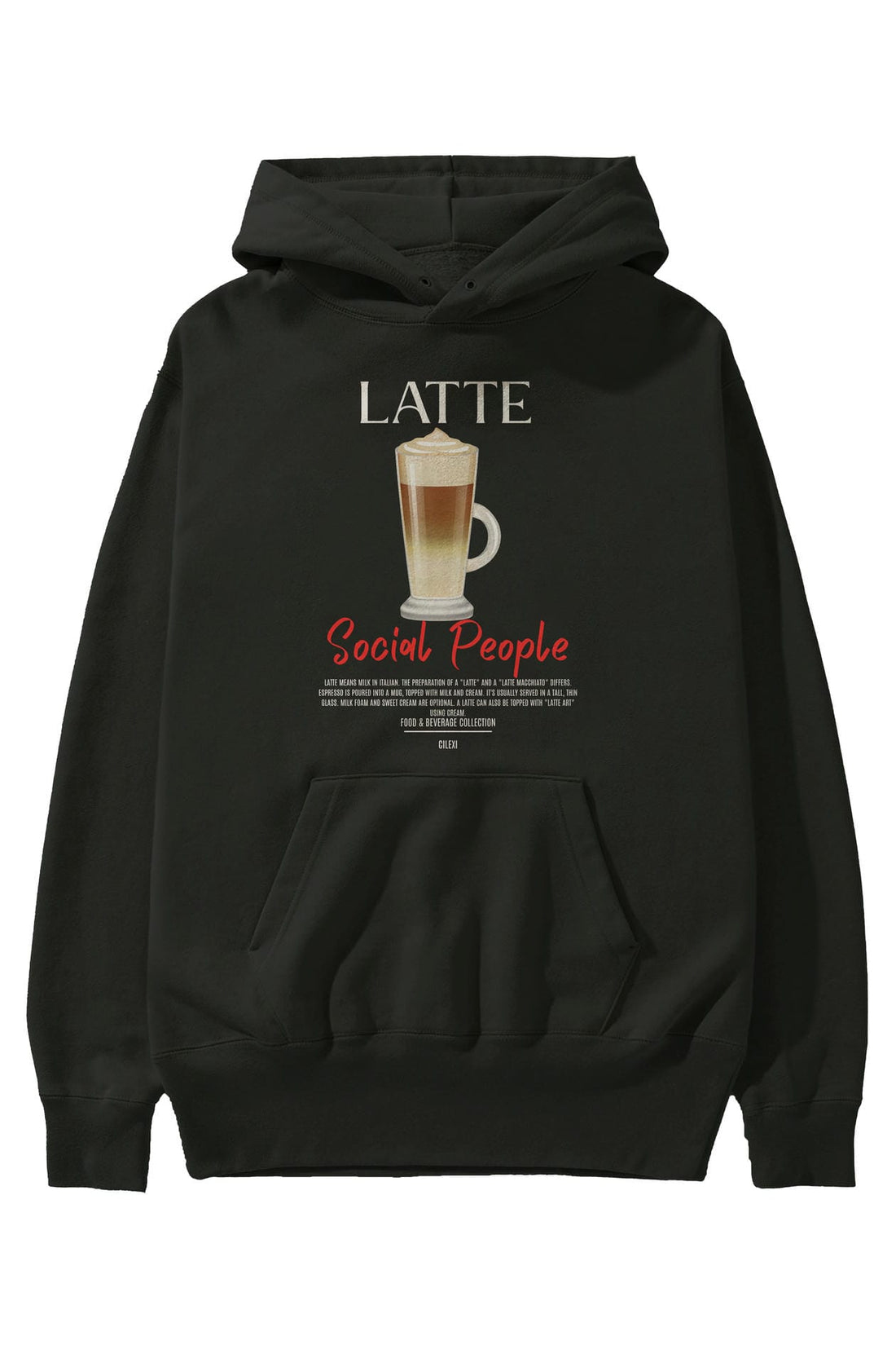 Latte Kokteyl Ön Baskılı Hoodie Oversize Kapüşonlu Sweatshirt Erkek Kadın
