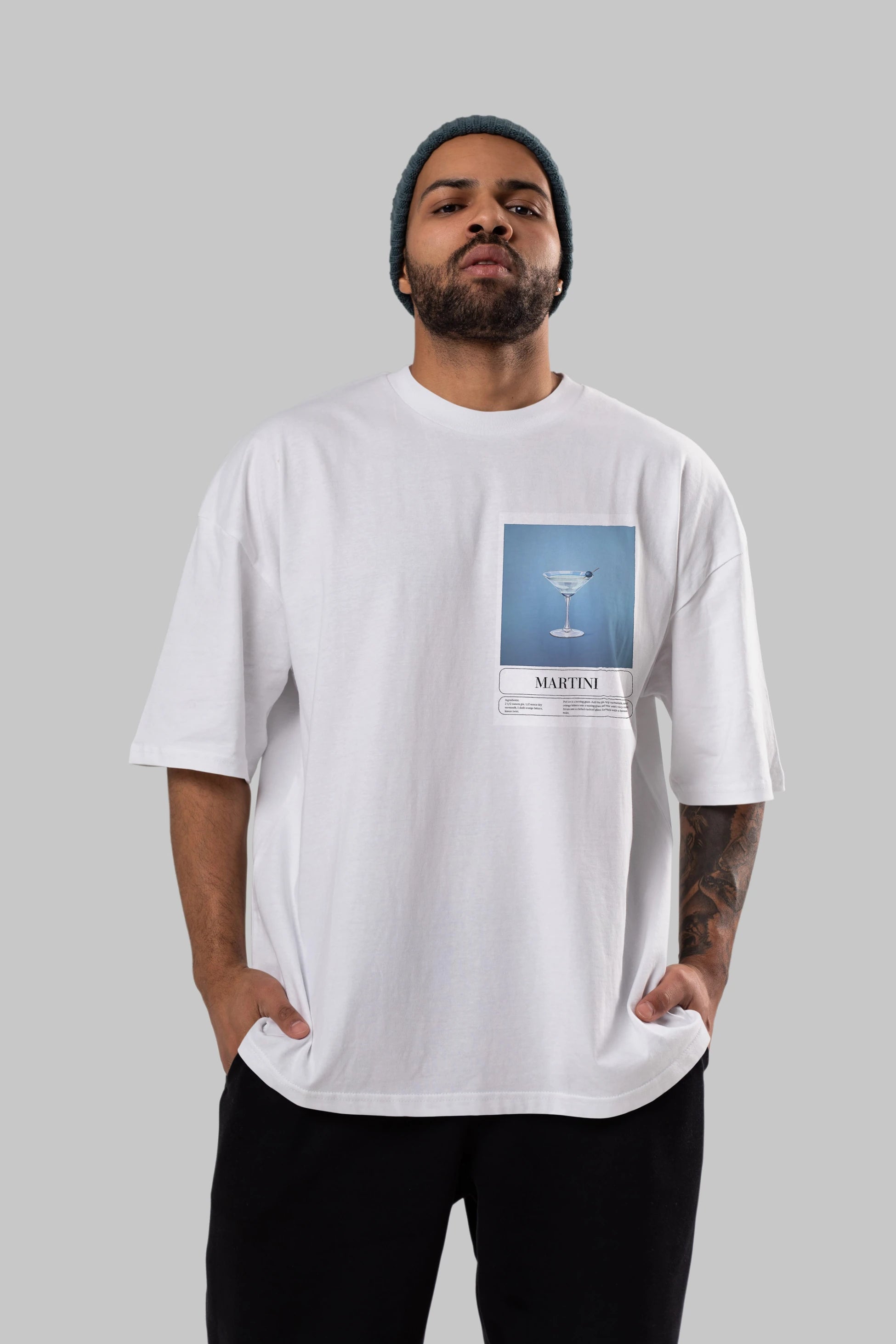 Martini Ön Sol Baskılı Oversize t-shirt Erkek Kadın Unisex %100 Pamuk Bisiklet Yaka tişort