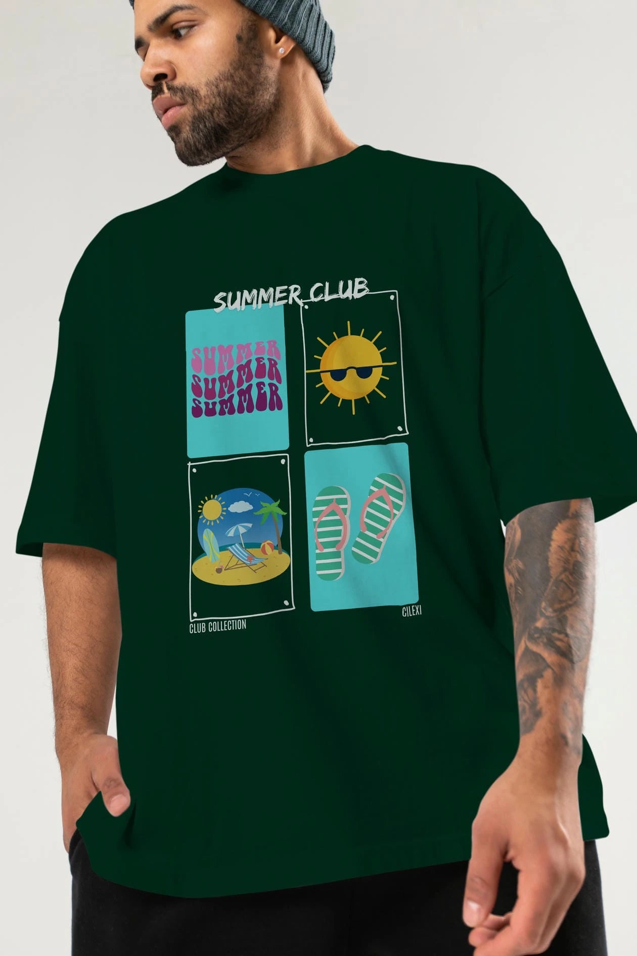 Summer Club ön Baskılı Oversize t-shirt Erkek Kadın %100 Pamuk Bisiklet Yaka tişort