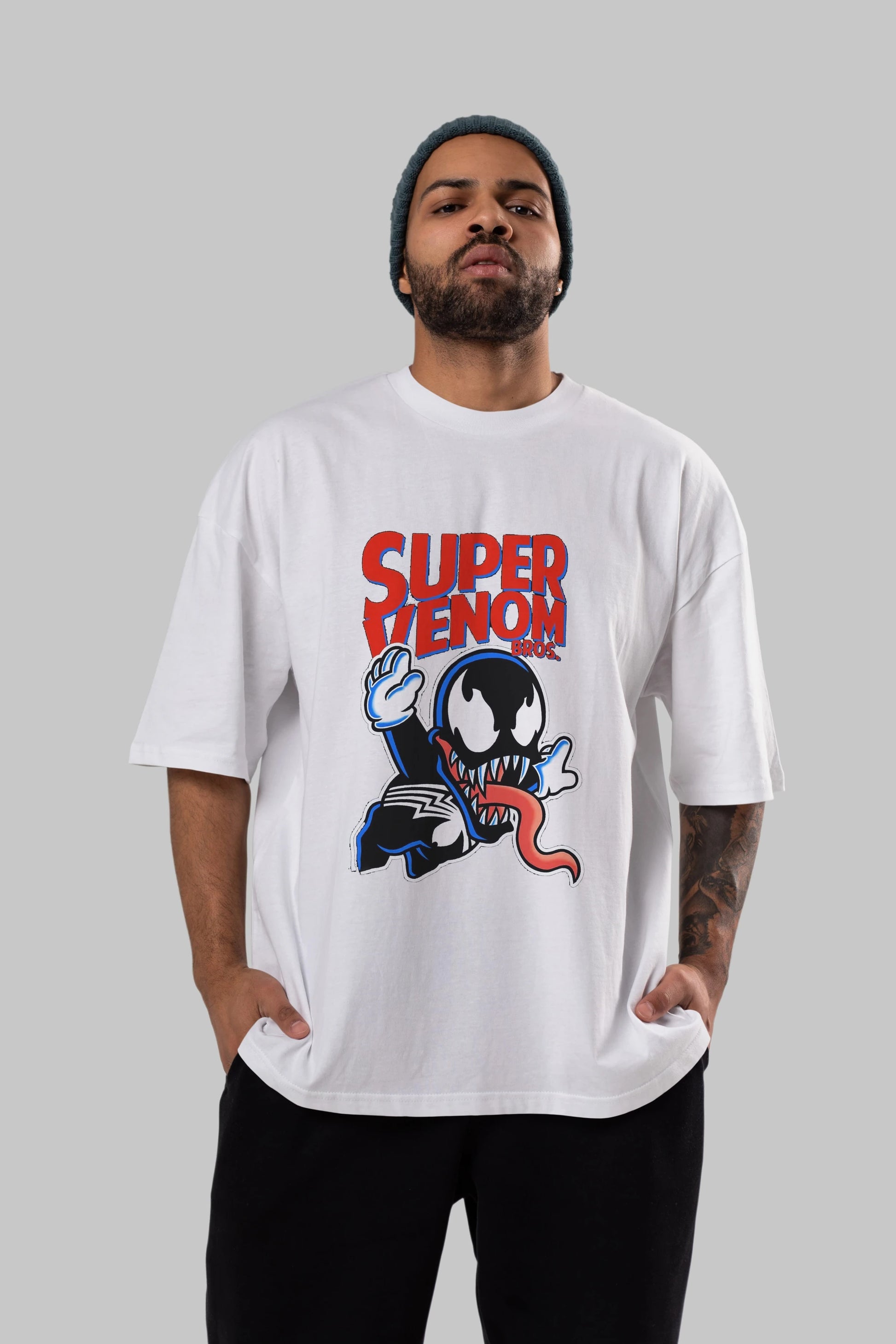 Super Venom Ön Baskılı Oversize t-shirt Erkek Kadın Unisex %100 Pamuk Bisiklet Yaka tişort