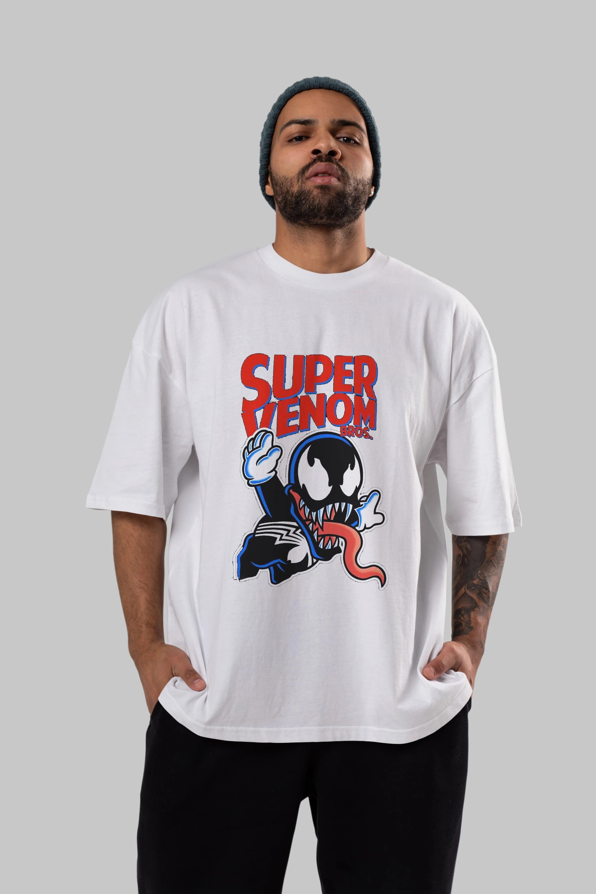 Super Venom Ön Baskılı Oversize t-shirt Erkek Kadın Unisex %100 Pamuk Bisiklet Yaka tişort
