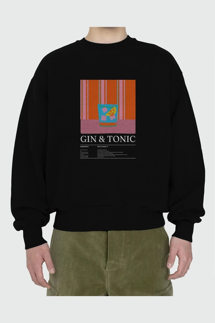 Gin tonik ön Baskılı Oversize Sweatshirt Erkek Kadın Unisex