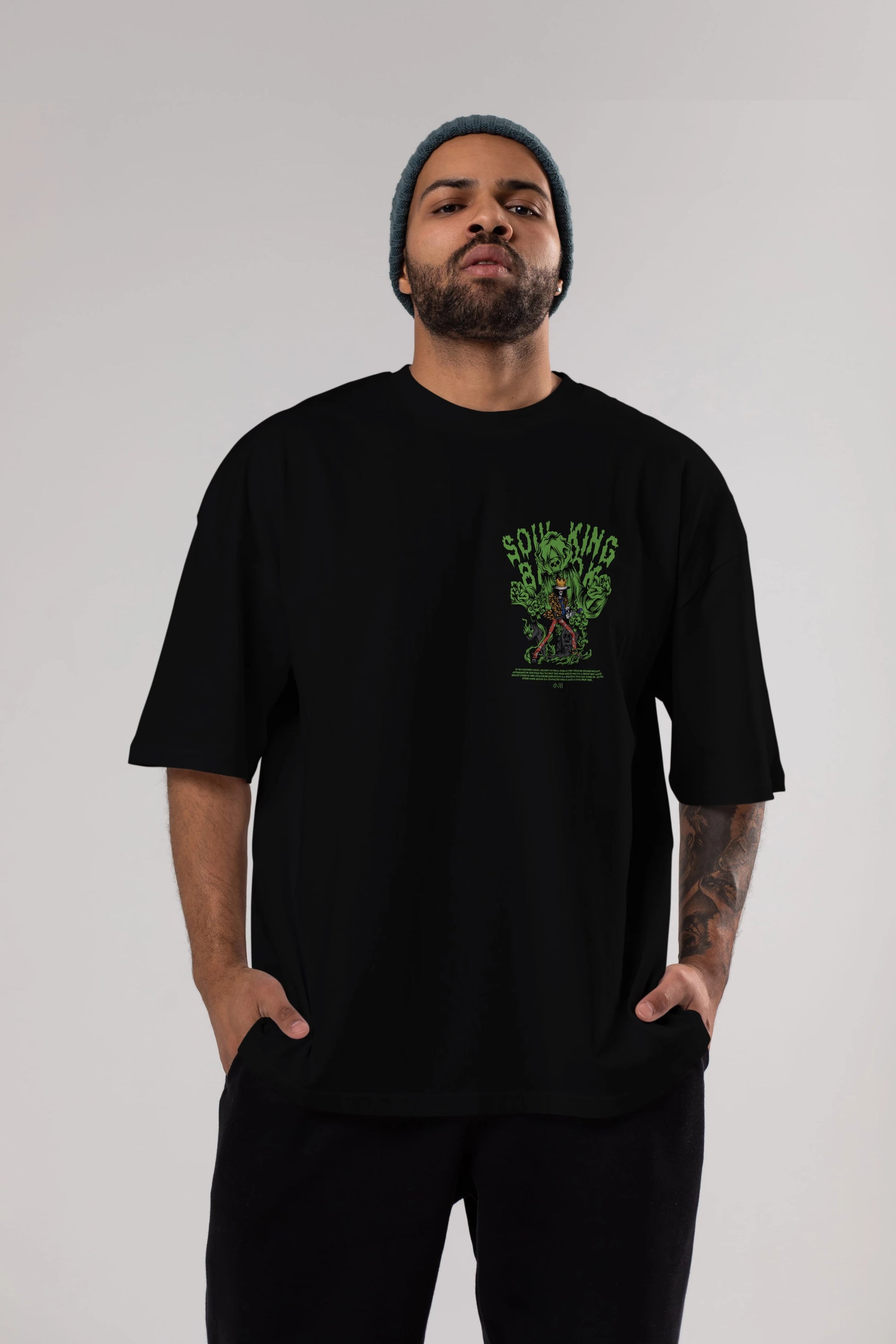Soul King Brook Ön Sol Baskılı Oversize t-shirt Erkek Kadın Unisex %100 Pamuk Bisiklet Yaka tişort