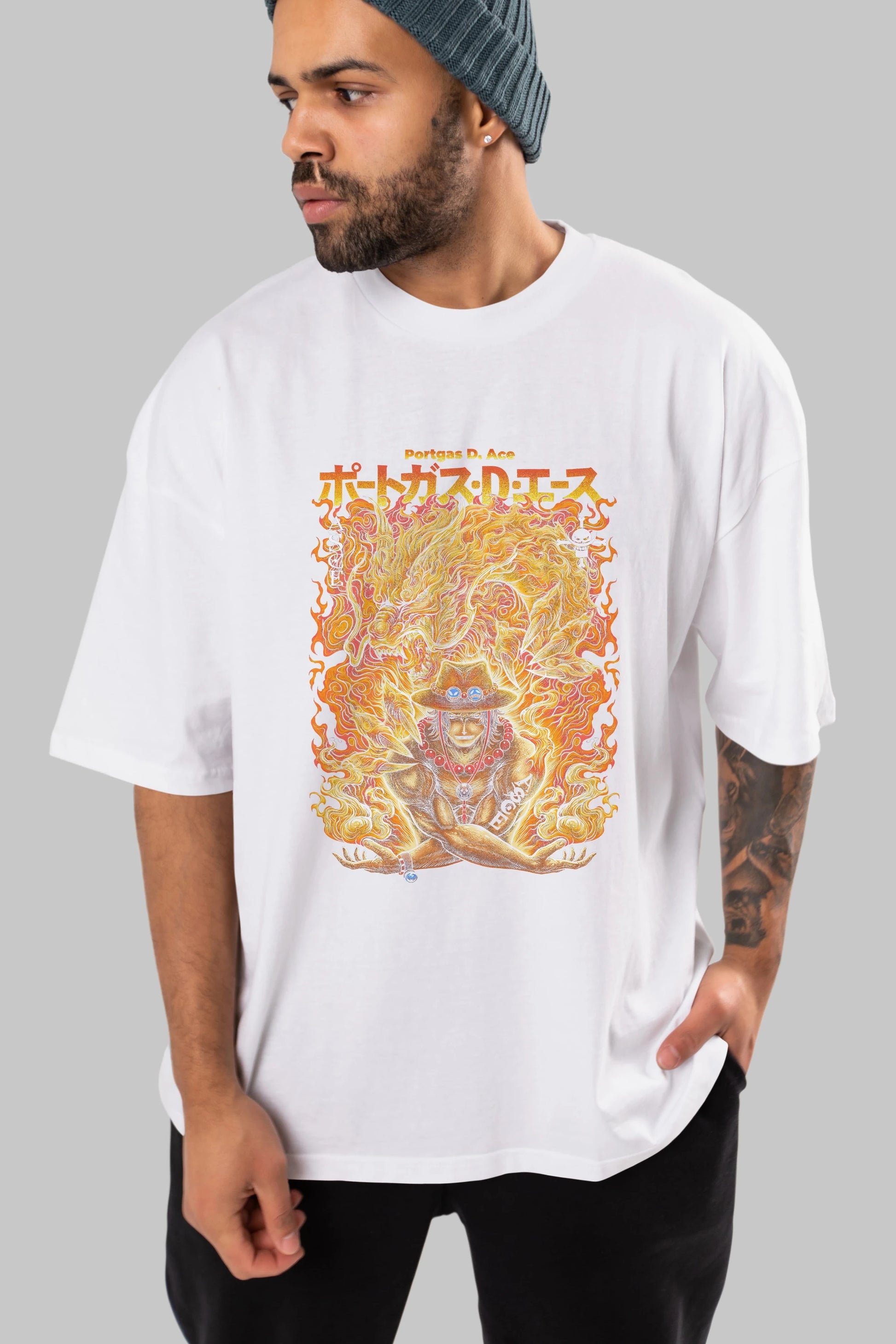 PORTGAS D. ACE Anime Ön Baskılı Oversize t-shirt %100 pamuk Erkek Kadın Unisex