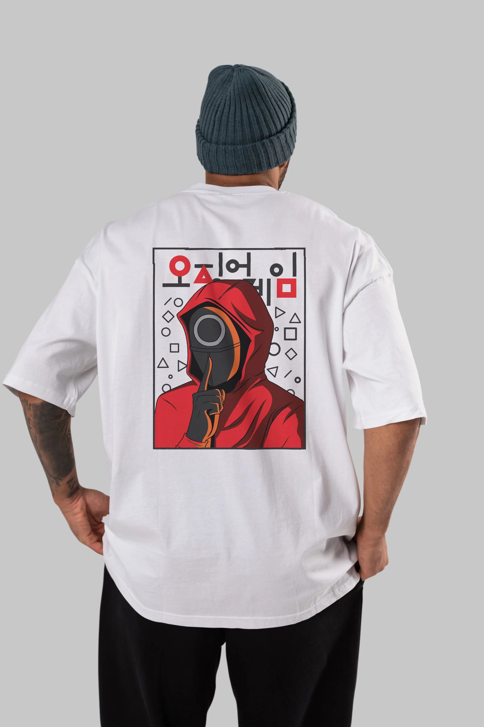 Squid Game (5) Arka Baskılı Oversize t-shirt Erkek Kadın Unisex %100 Pamuk Bisiklet Yaka tişort