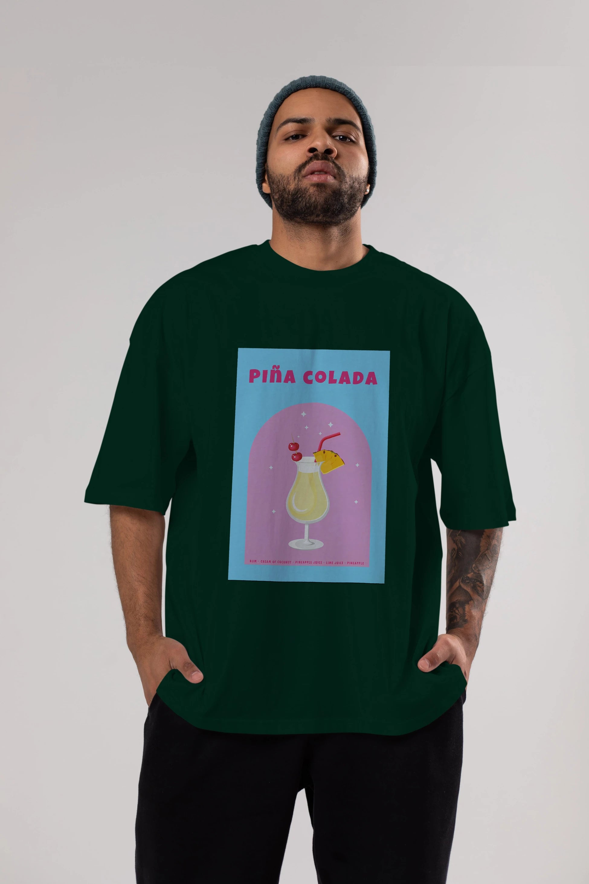 Pina Colada 2 Ön Baskılı Oversize t-shirt Erkek Kadın Unisex %100 Pamuk Bisiklet Yaka tişort
