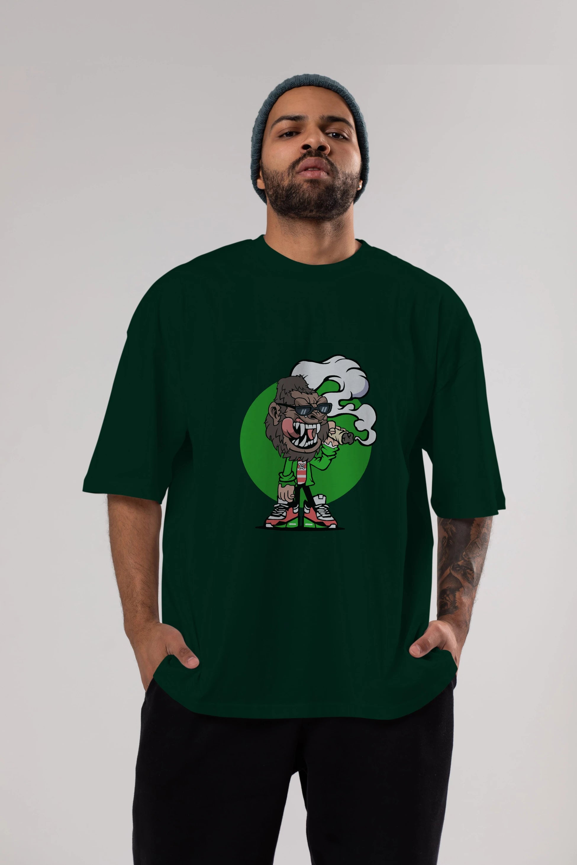 Gorilla Smoker Ön Baskılı Oversize t-shirt Erkek Kadın Unisex %100 Pamuk tişort