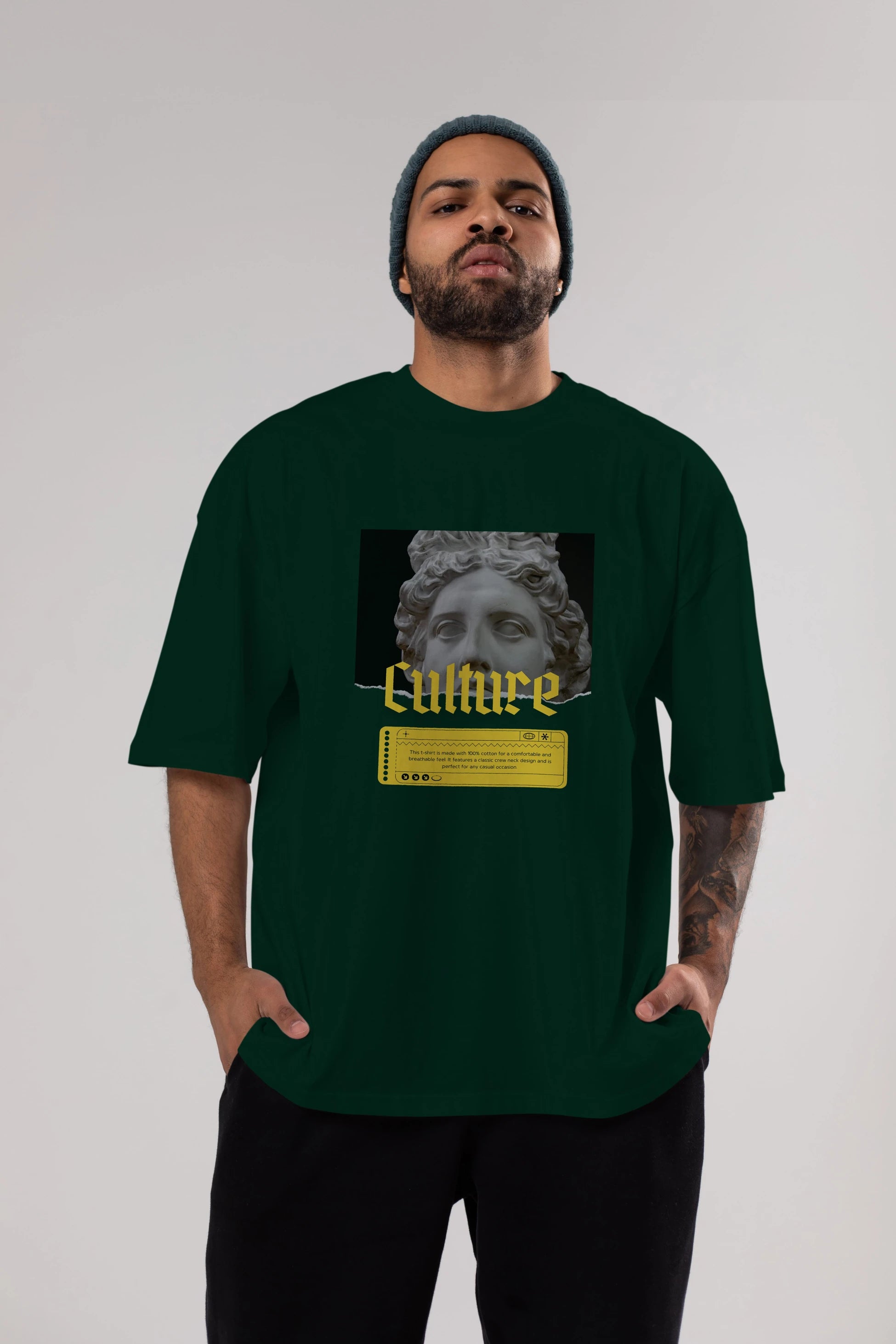 Culture Yazılı Ön Baskılı Oversize t-shirt Erkek Kadın Unisex