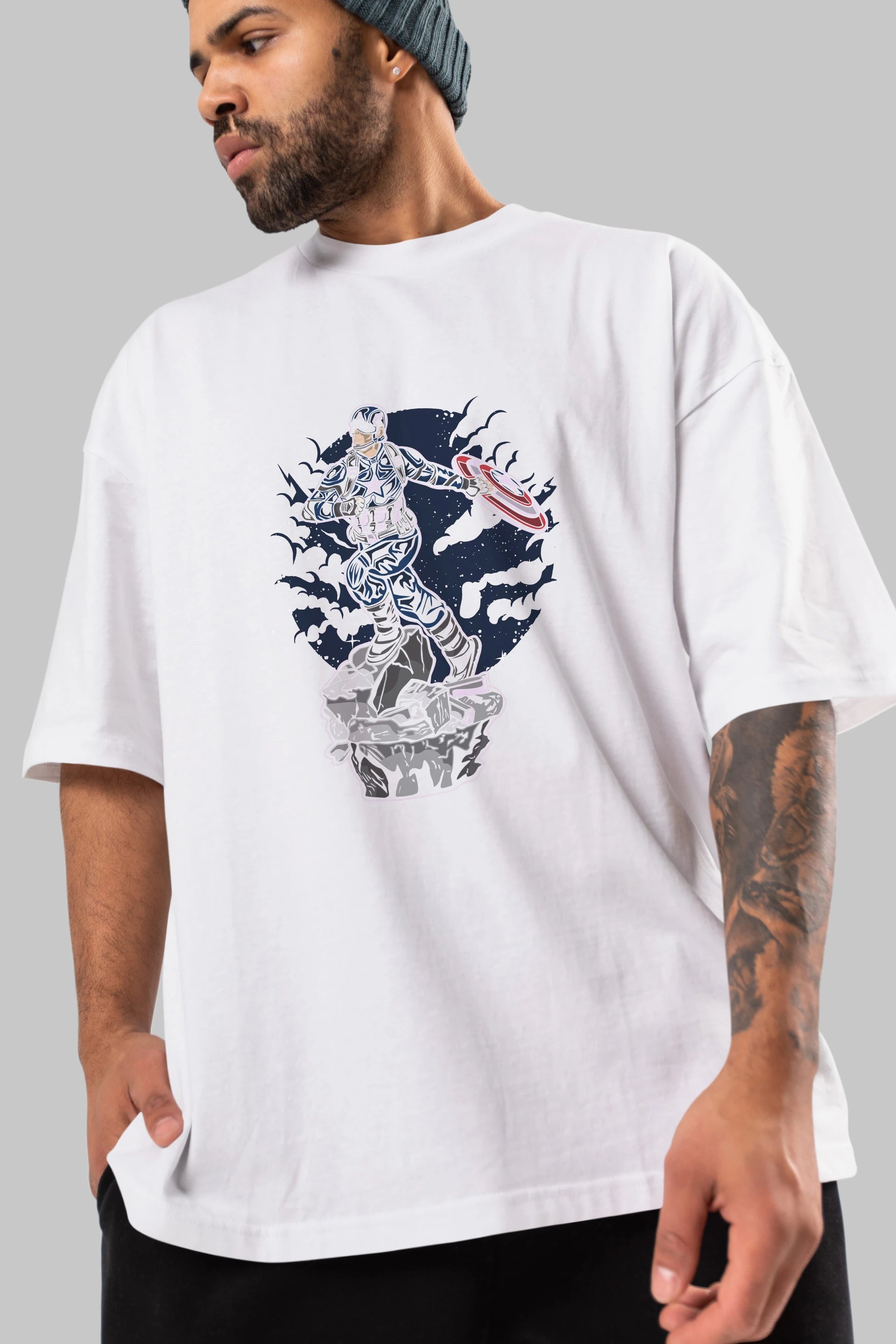 CAPTAIN AMERICA Ön Baskılı Oversize t-shirt Erkek Kadın Unisex %100 Pamuk tişort