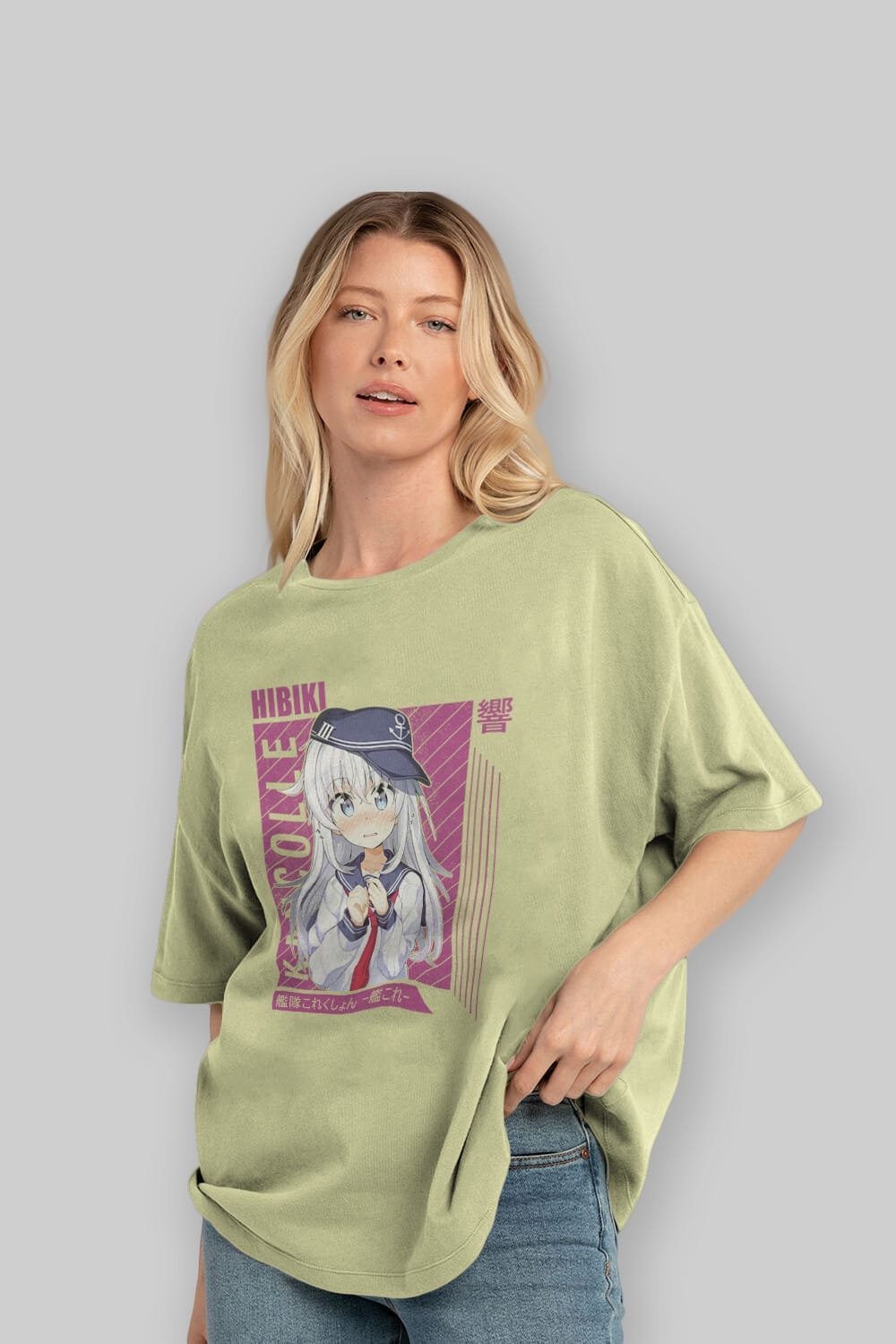 Hibiki 4 Anime Ön Baskılı Oversize t-shirt %100 pamuk Erkek Kadın Unisex