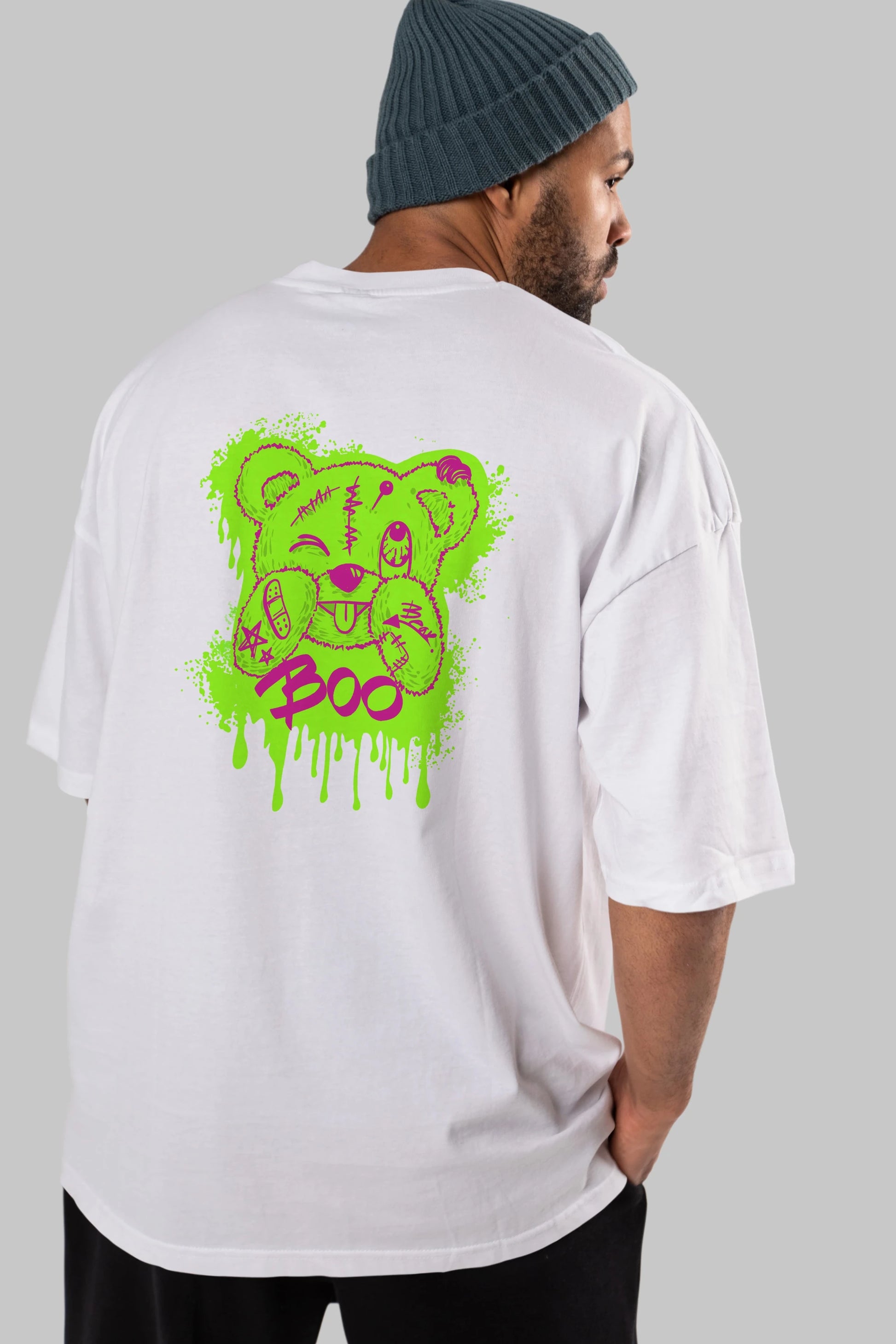 Boo  Bear Arka Baskılı Oversize t-shirt Erkek Kadın Unisex