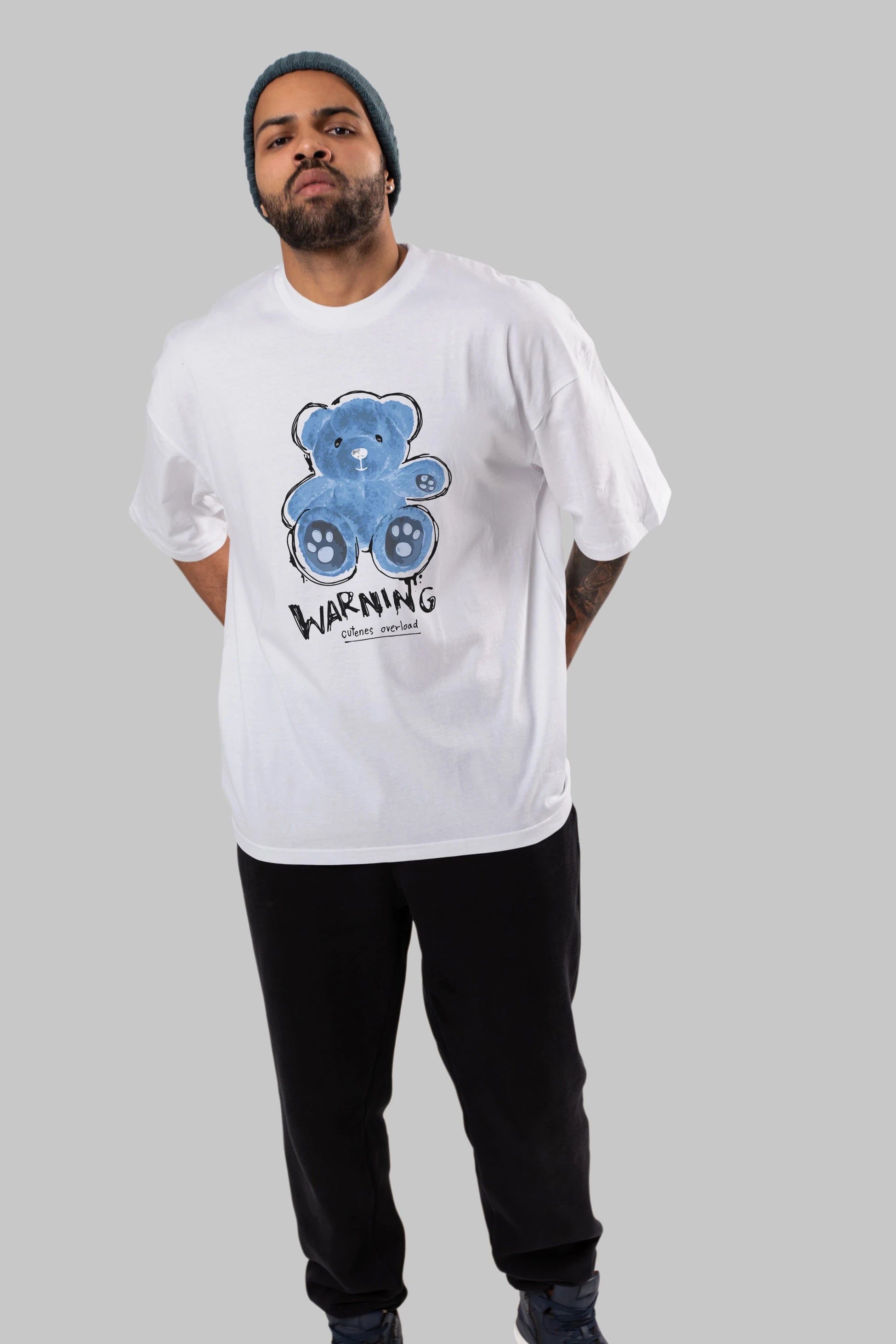 Warning Cuteness Bear Ön Baskılı Oversize t-shirt Erkek Kadın Unisex
