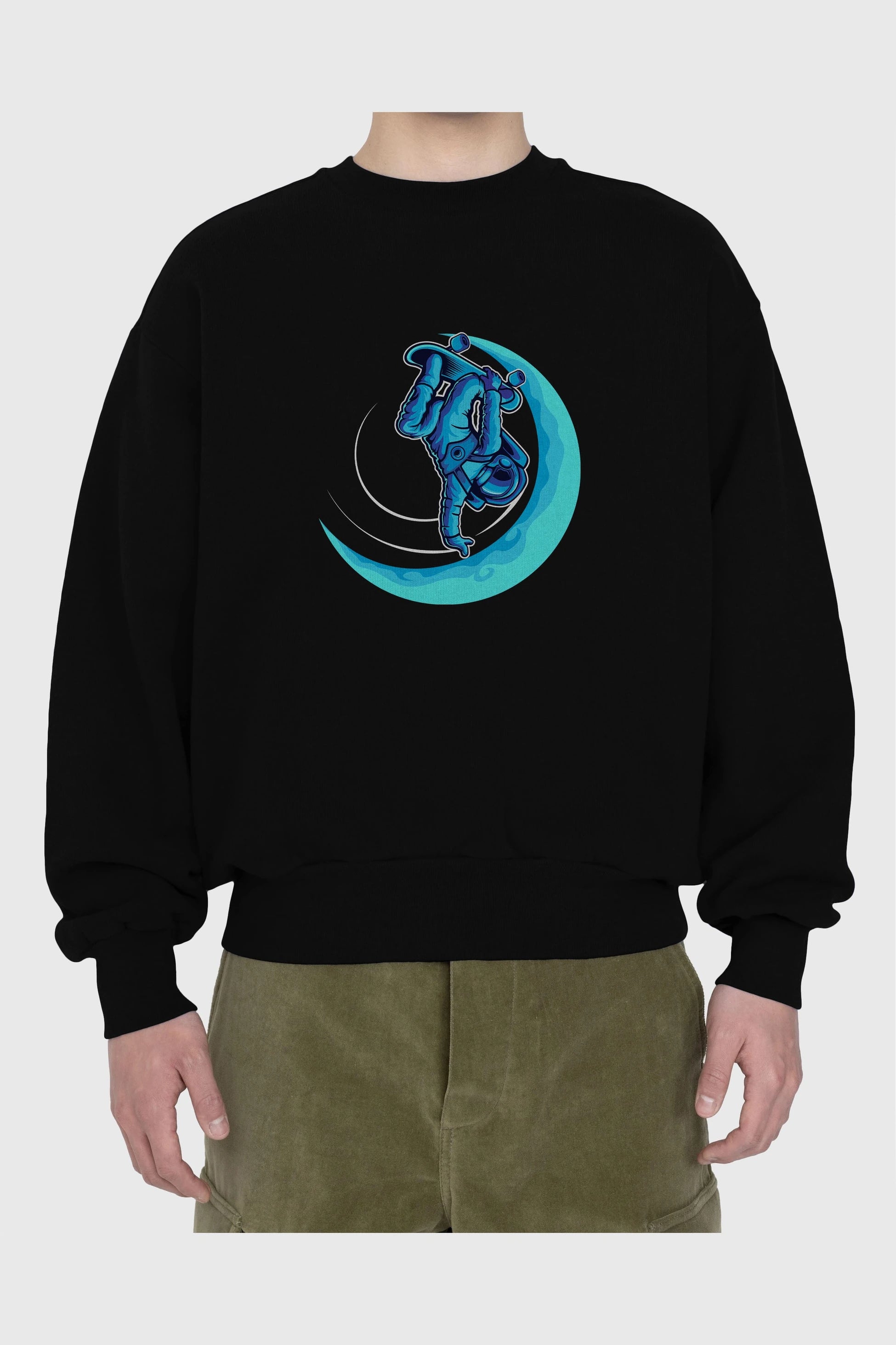Skating on the moon Ön Baskılı Oversize Sweatshirt Erkek Kadın Unisex