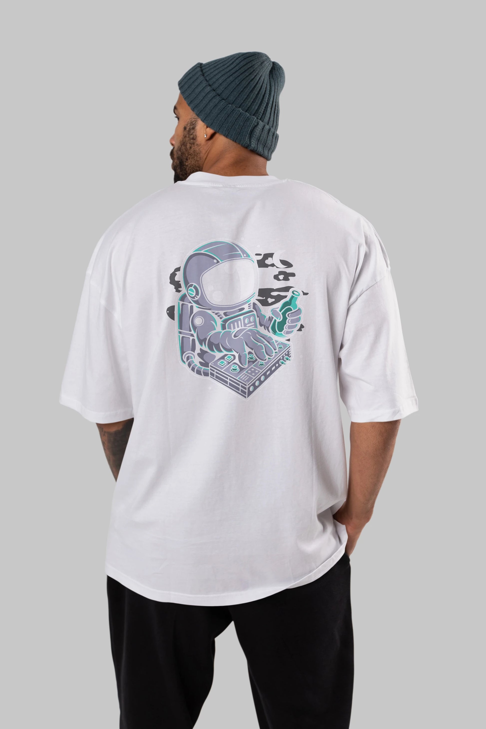 Astronaut Synth Arka Baskılı Oversize t-shirt Erkek Kadın Unisex