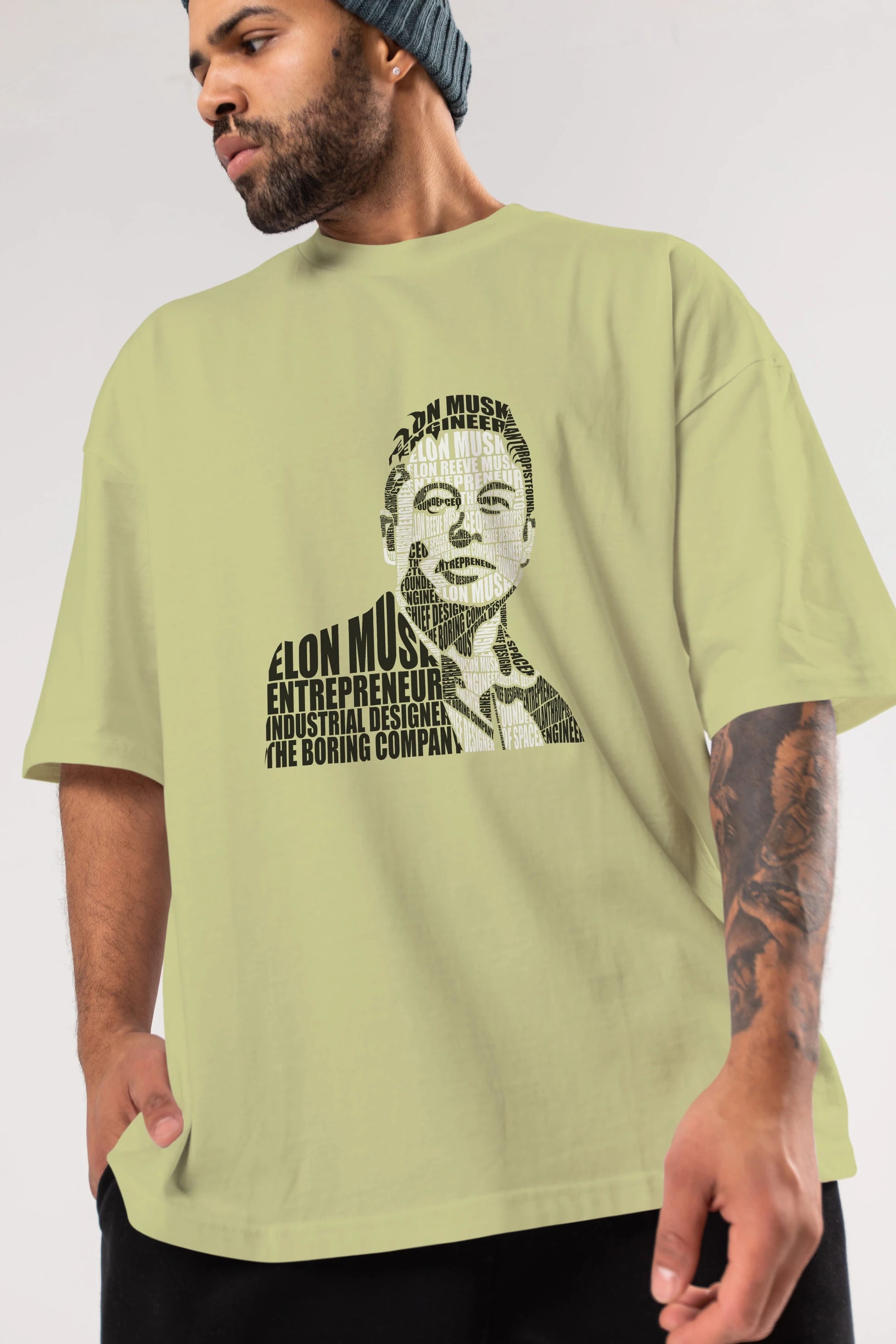 Elon Musk Calligram Ön Baskılı Oversize t-shirt %100 pamuk Erkek Kadın Unisex
