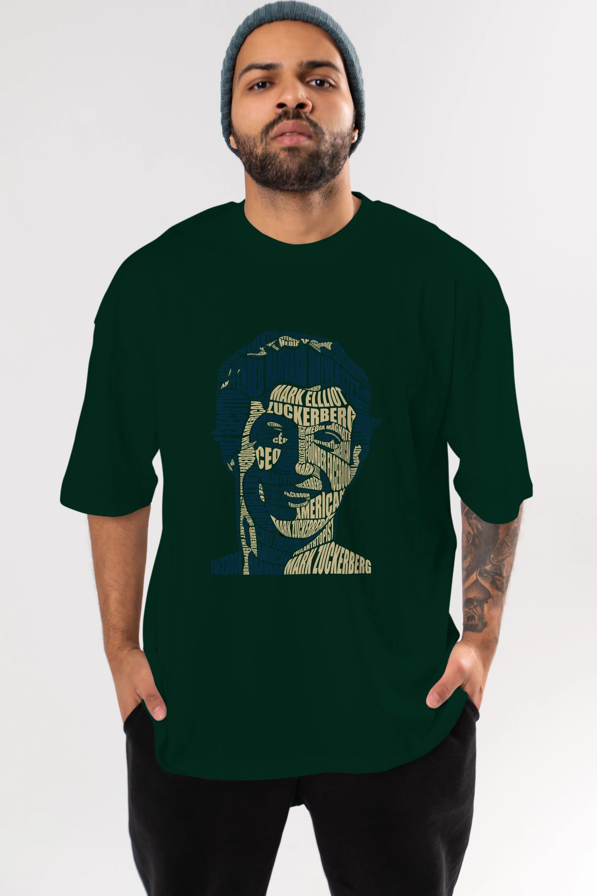 Mark Zuckerberg Calligram Ön Baskılı Oversize t-shirt %100 pamuk Erkek Kadın Unisex