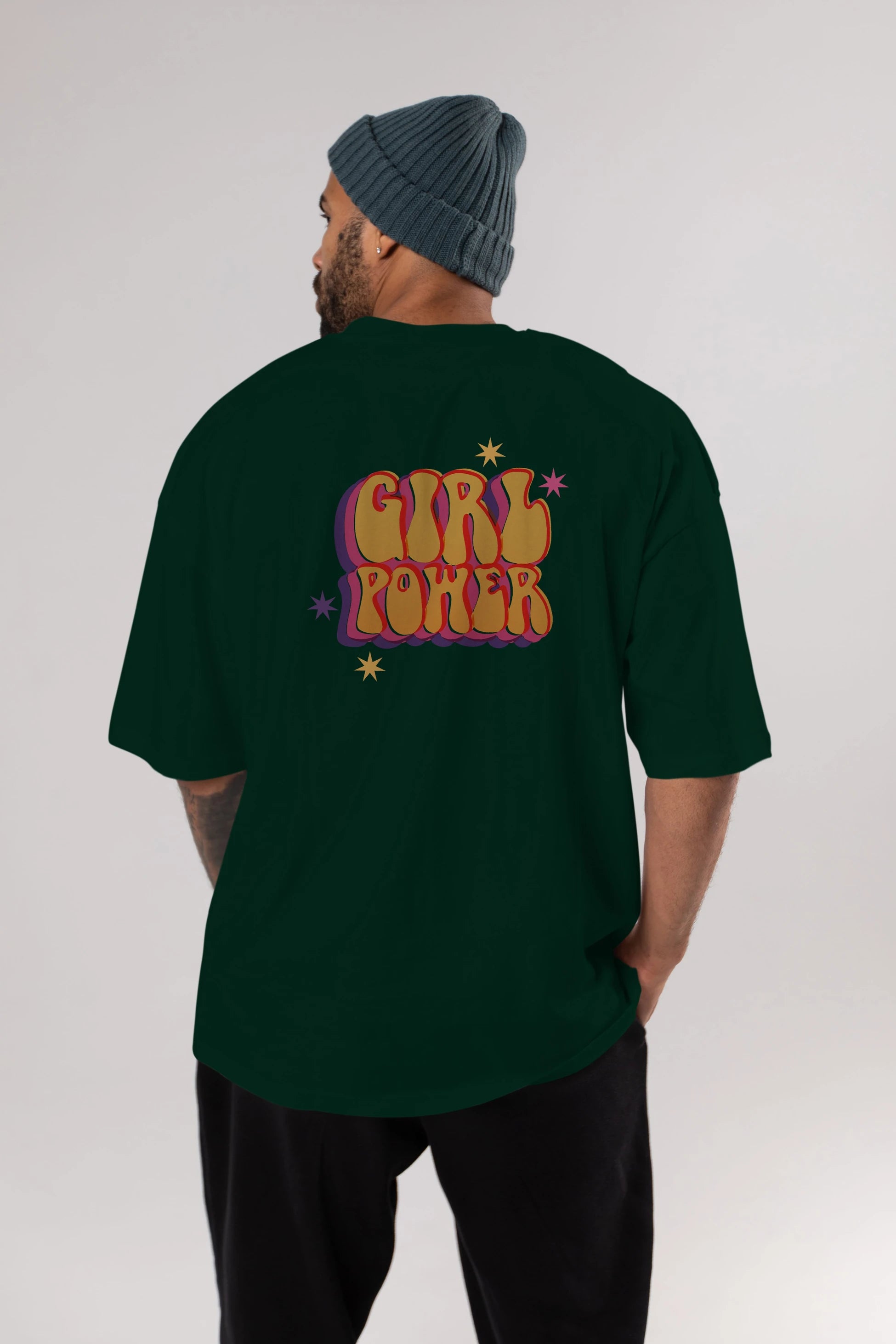 Girl Power Yazılı Arka Baskılı Oversize t-shirt Erkek Kadın Unisex