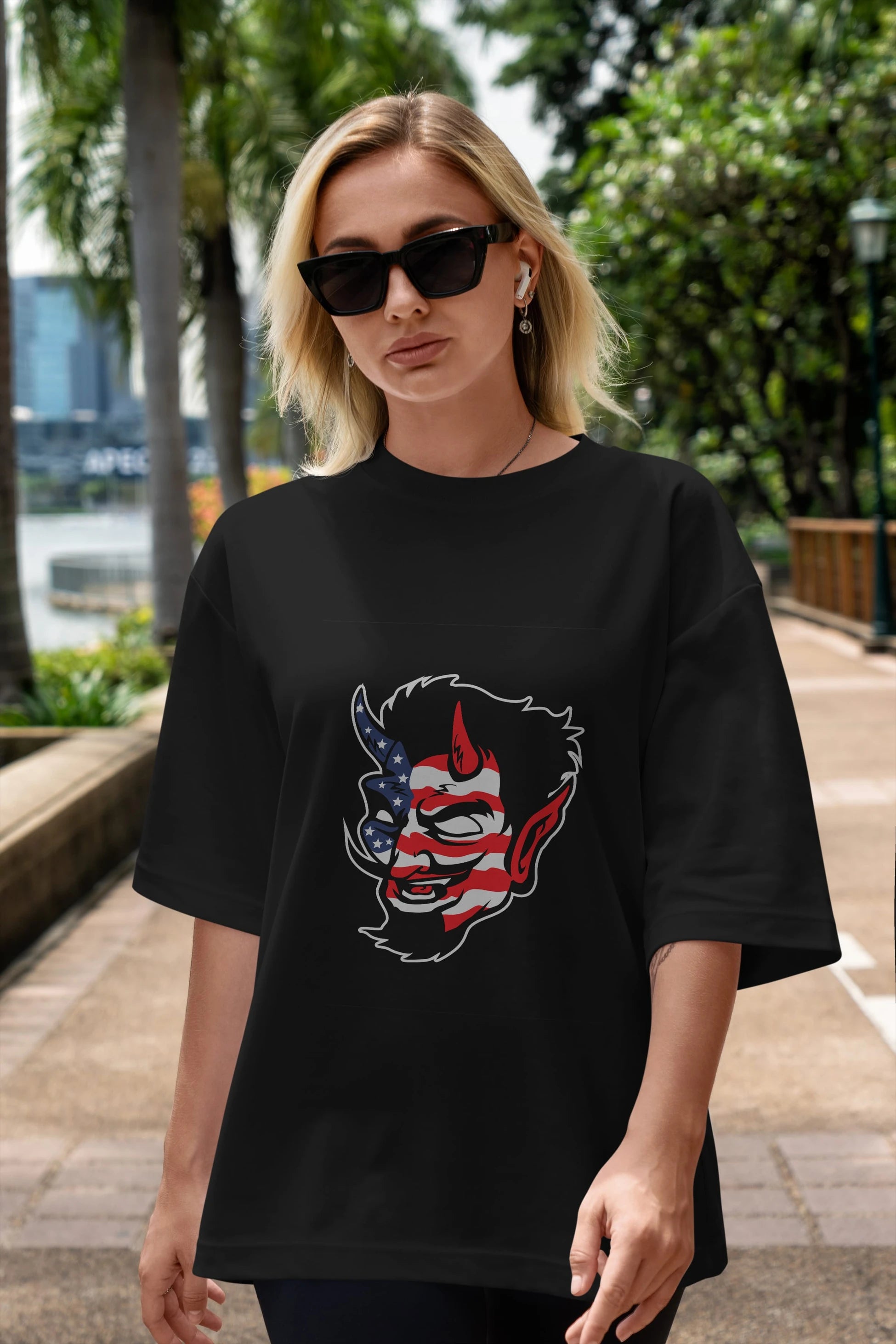 American Devil Ön Baskılı Oversize t-shirt Erkek Kadın Unisex %100 Pamuk tişort