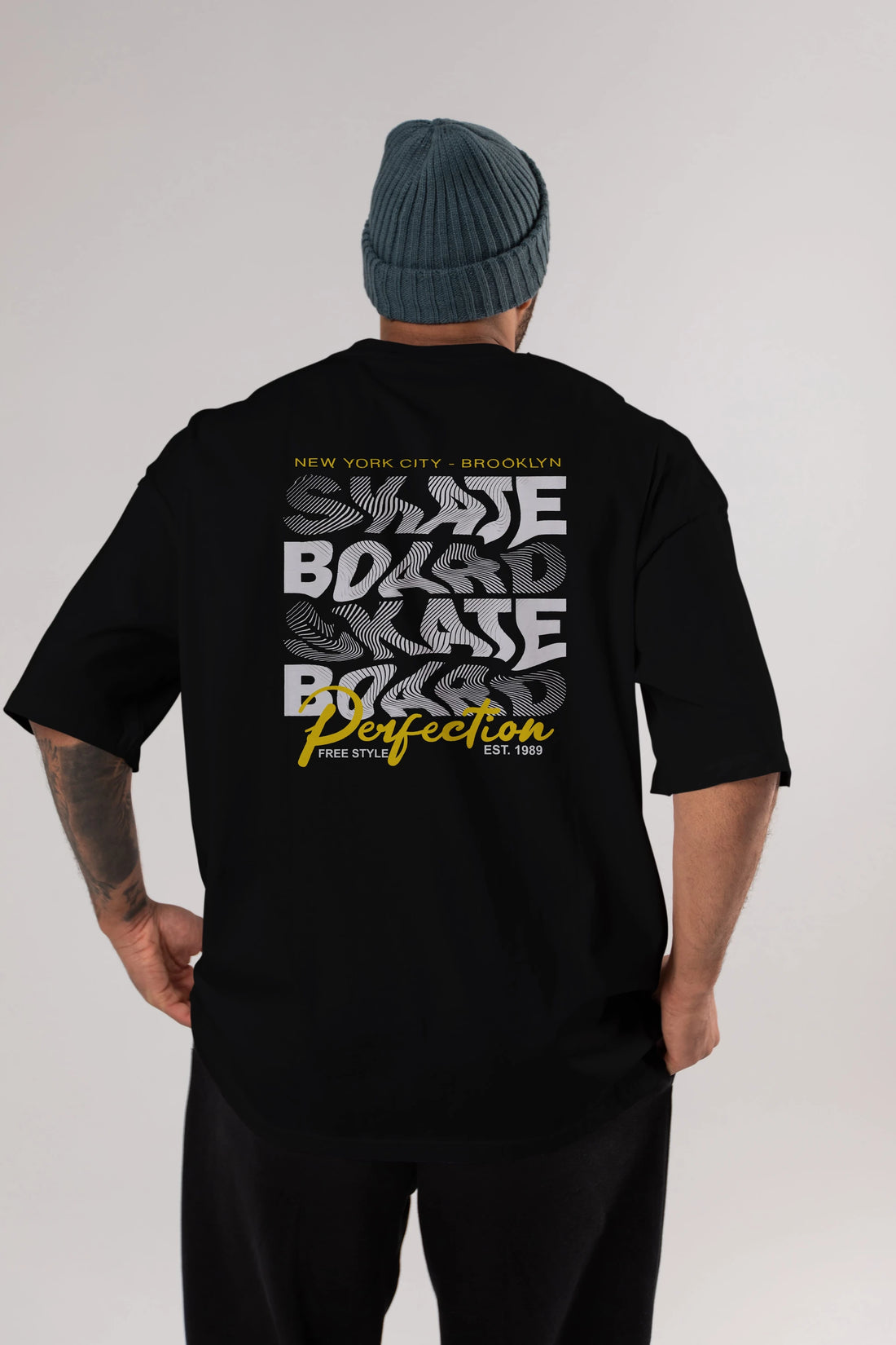 New York City and Brooklyn Arka Baskılı Oversize t-shirt Erkek Kadın Unisex