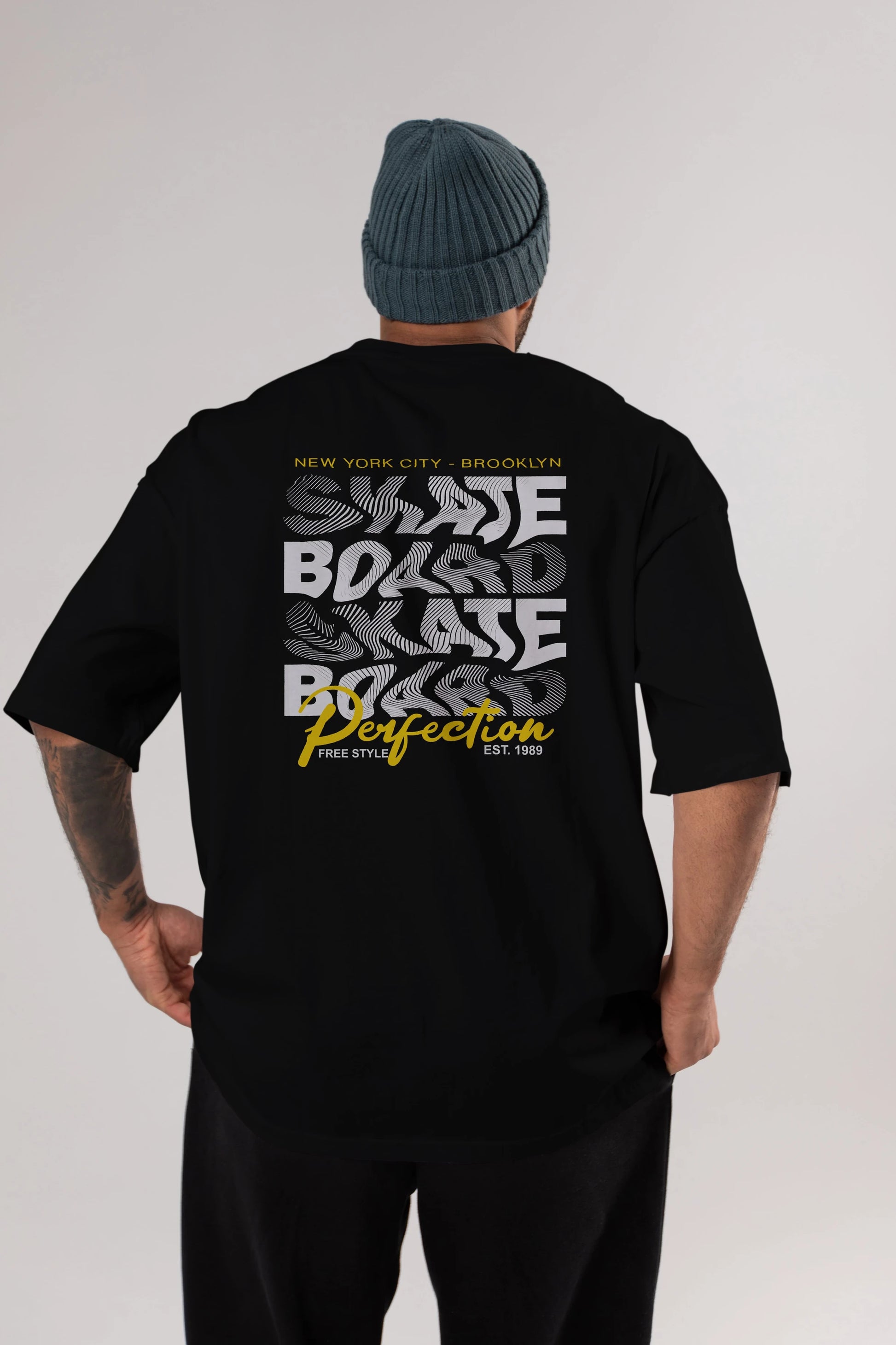 New York City and Brooklyn Arka Baskılı Oversize t-shirt Erkek Kadın Unisex