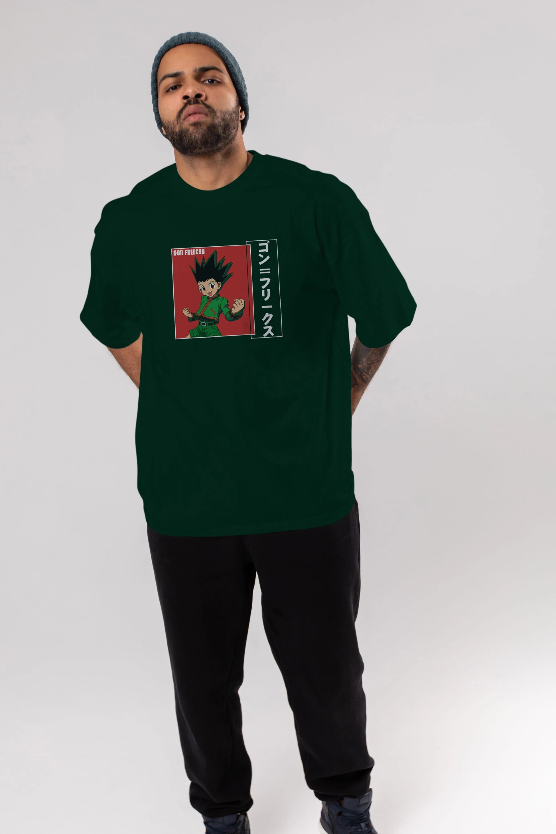 Gon Freecss HUNTER X HUNTER 5 Anime Ön Baskılı Oversize t-shirt %100 pamuk Erkek Kadın Unisex