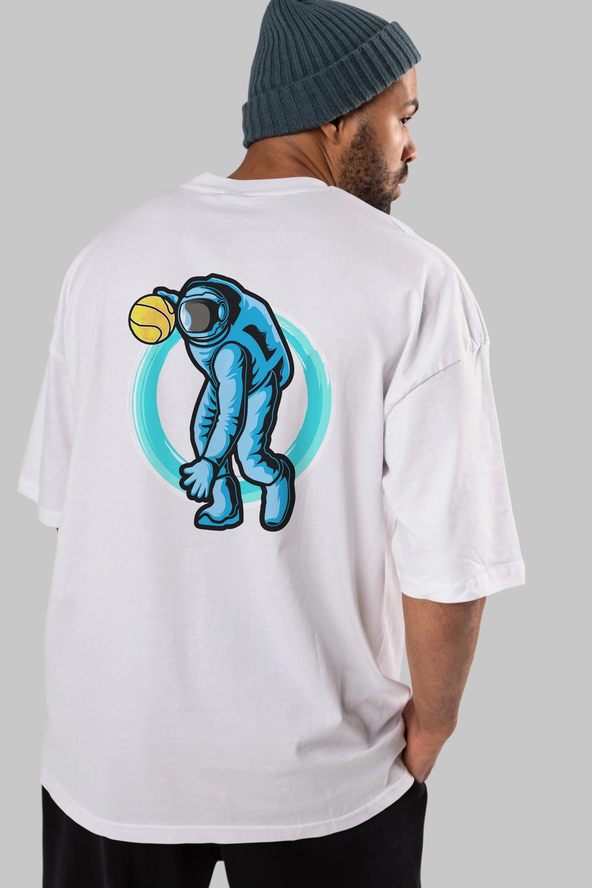 Astronaut Dribble Arka Baskılı Oversize t-shirt Erkek Kadın Unisex