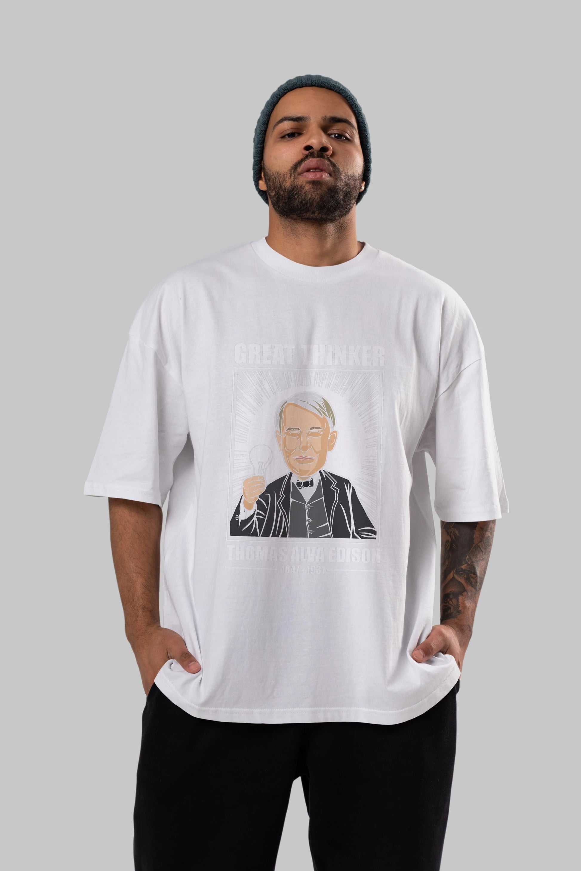 Thomas Alfa Edison Ön Baskılı Oversize t-shirt Erkek Kadın Unisex %100 Pamuk tişort