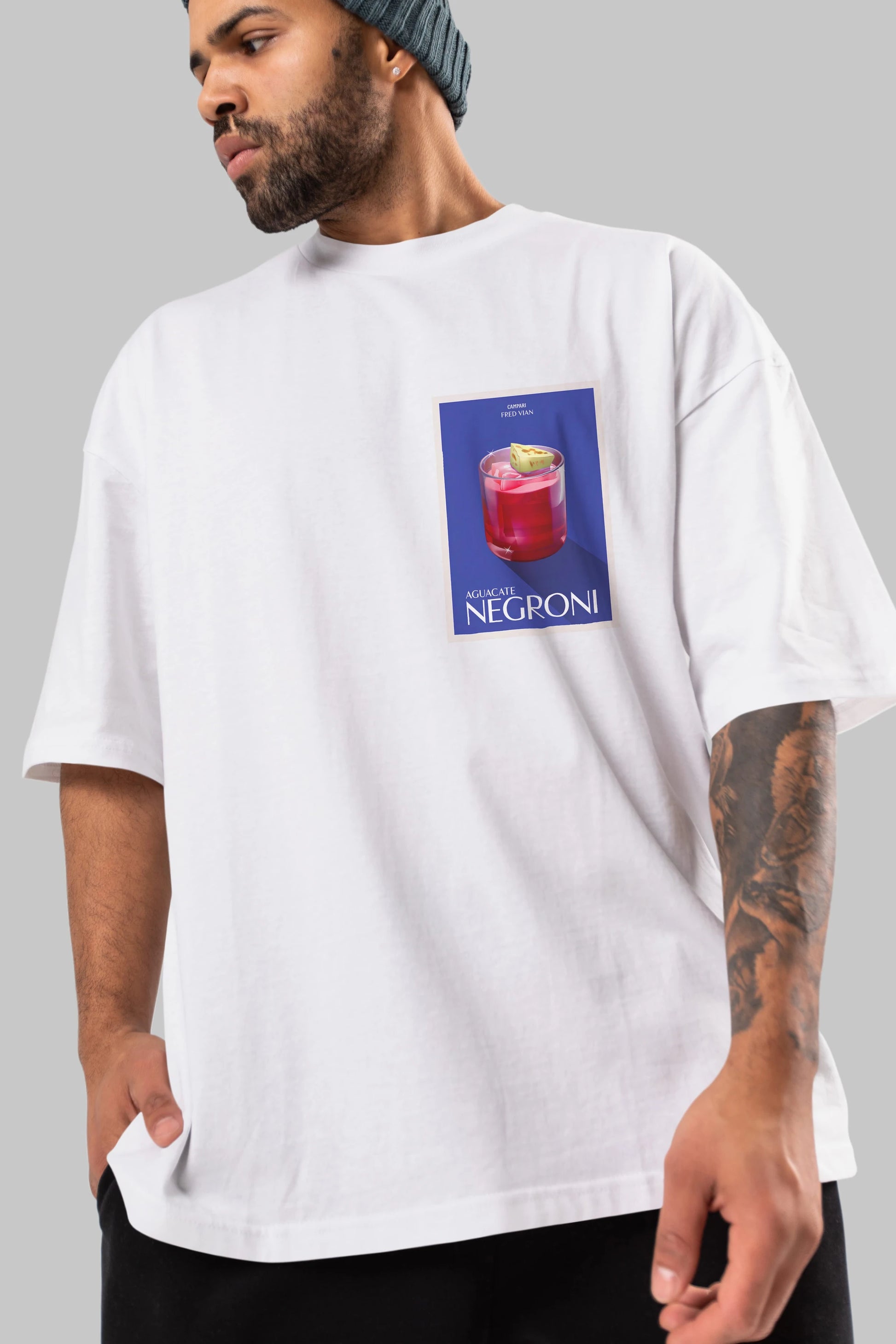 Aguacate Negroni Ön Sol Baskılı Oversize t-shirt Erkek Kadın Unisex %100 Pamuk Bisiklet Yaka tişort