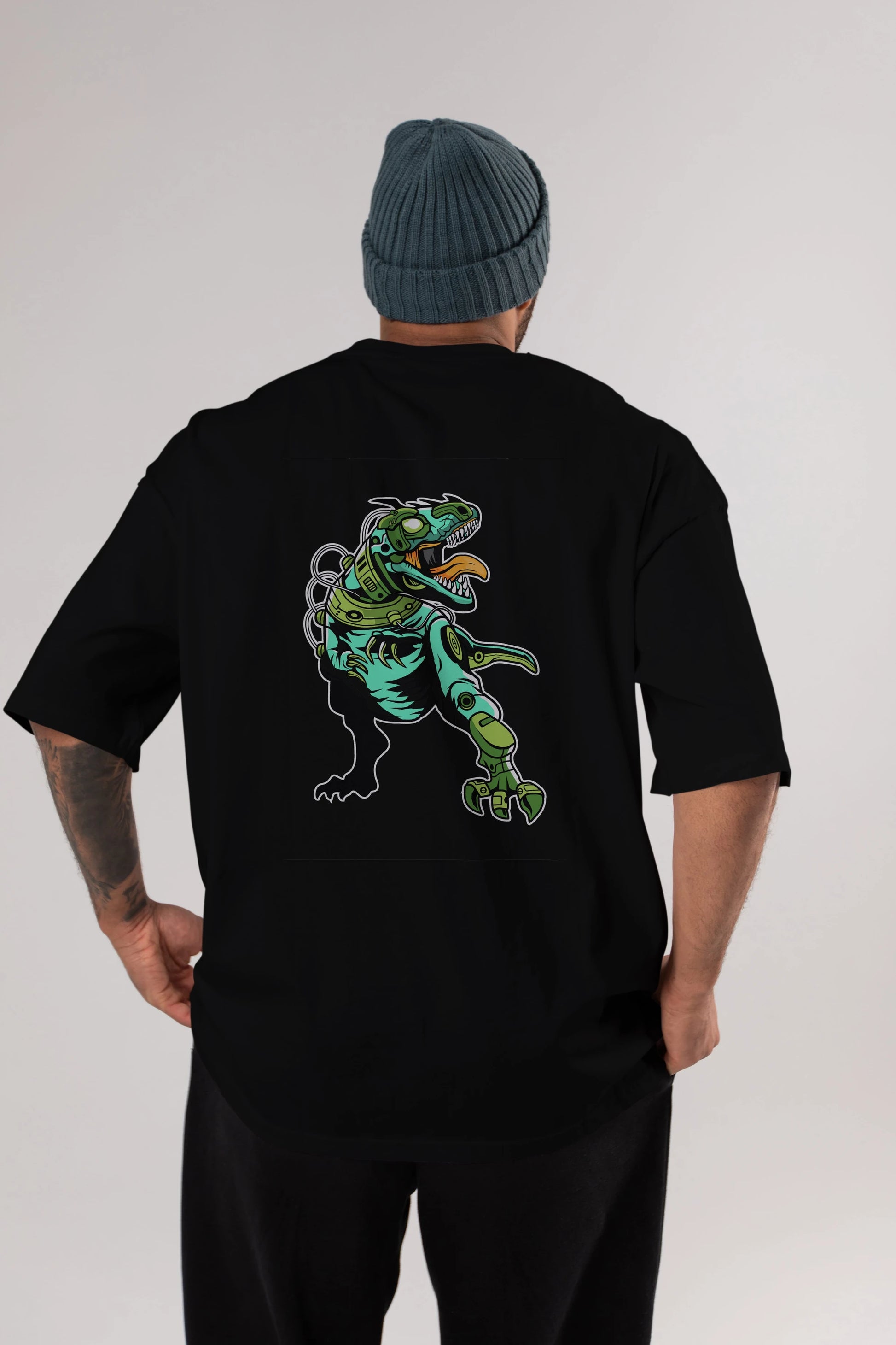 Trex Robot Arka Baskılı Oversize t-shirt Erkek Kadın Unisex %100 Pamuk tişort