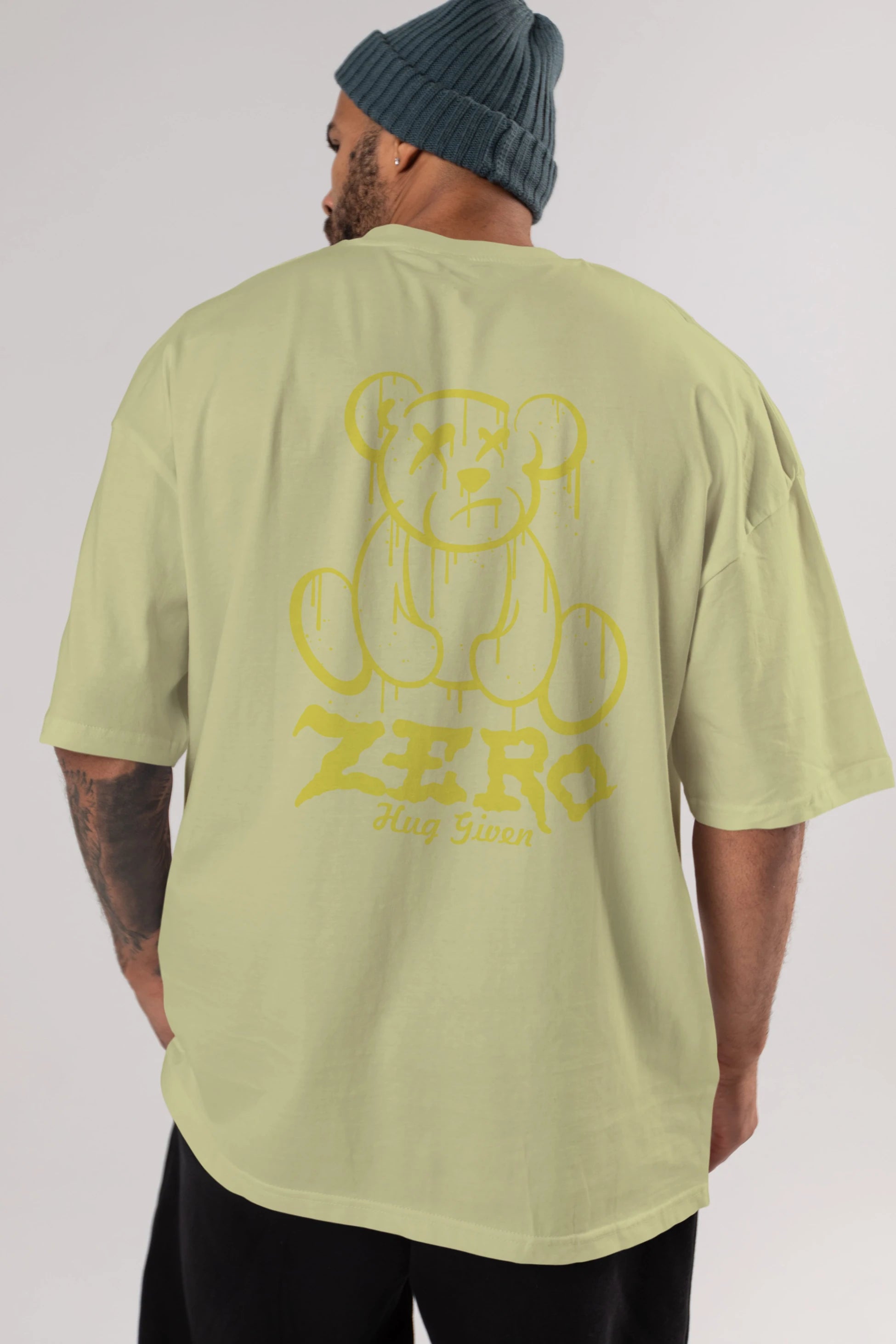 Zero Hug Given Bear Arka Baskılı Oversize t-shirt Erkek Kadın Unisex