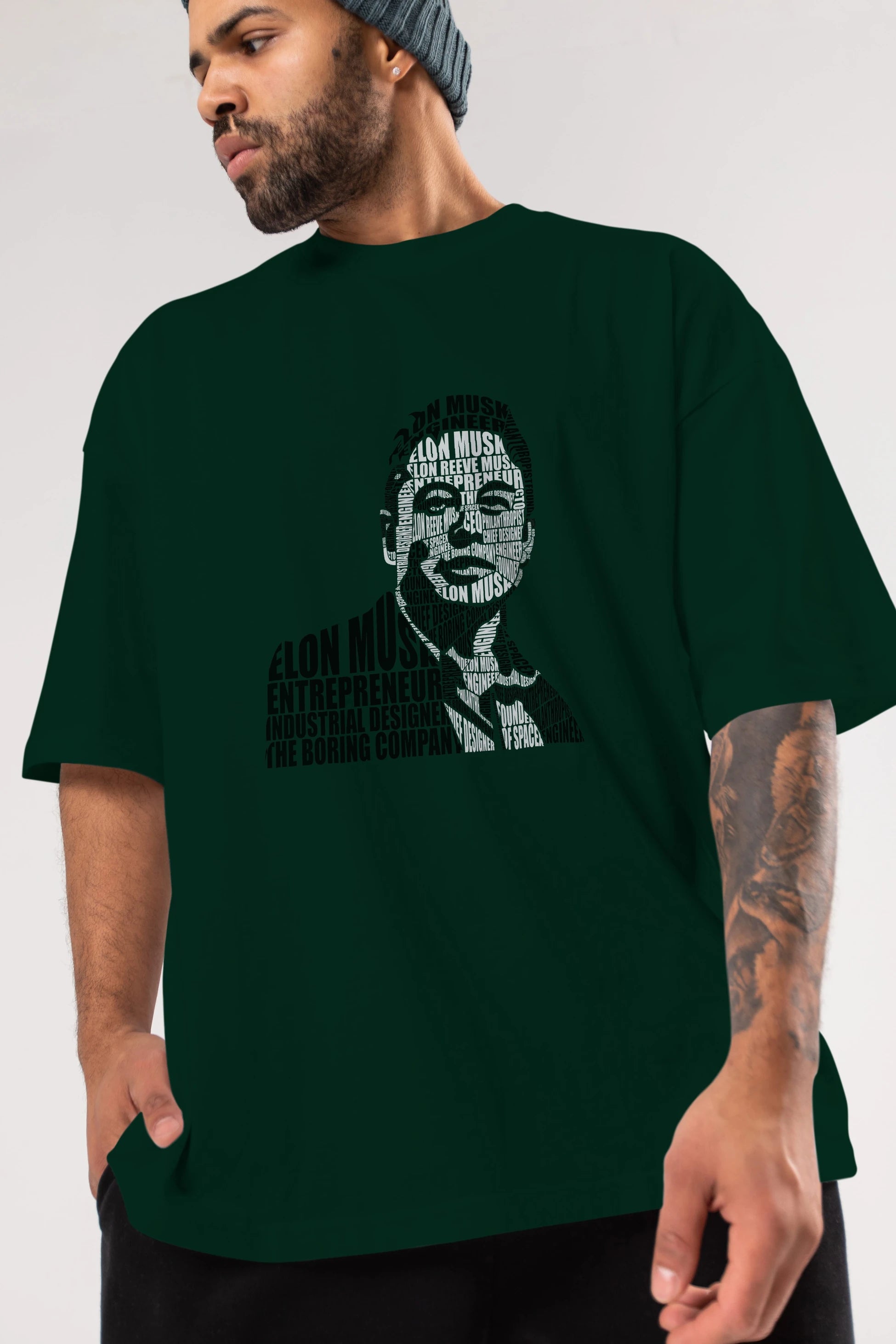 Elon Musk Calligram Ön Baskılı Oversize t-shirt %100 pamuk Erkek Kadın Unisex