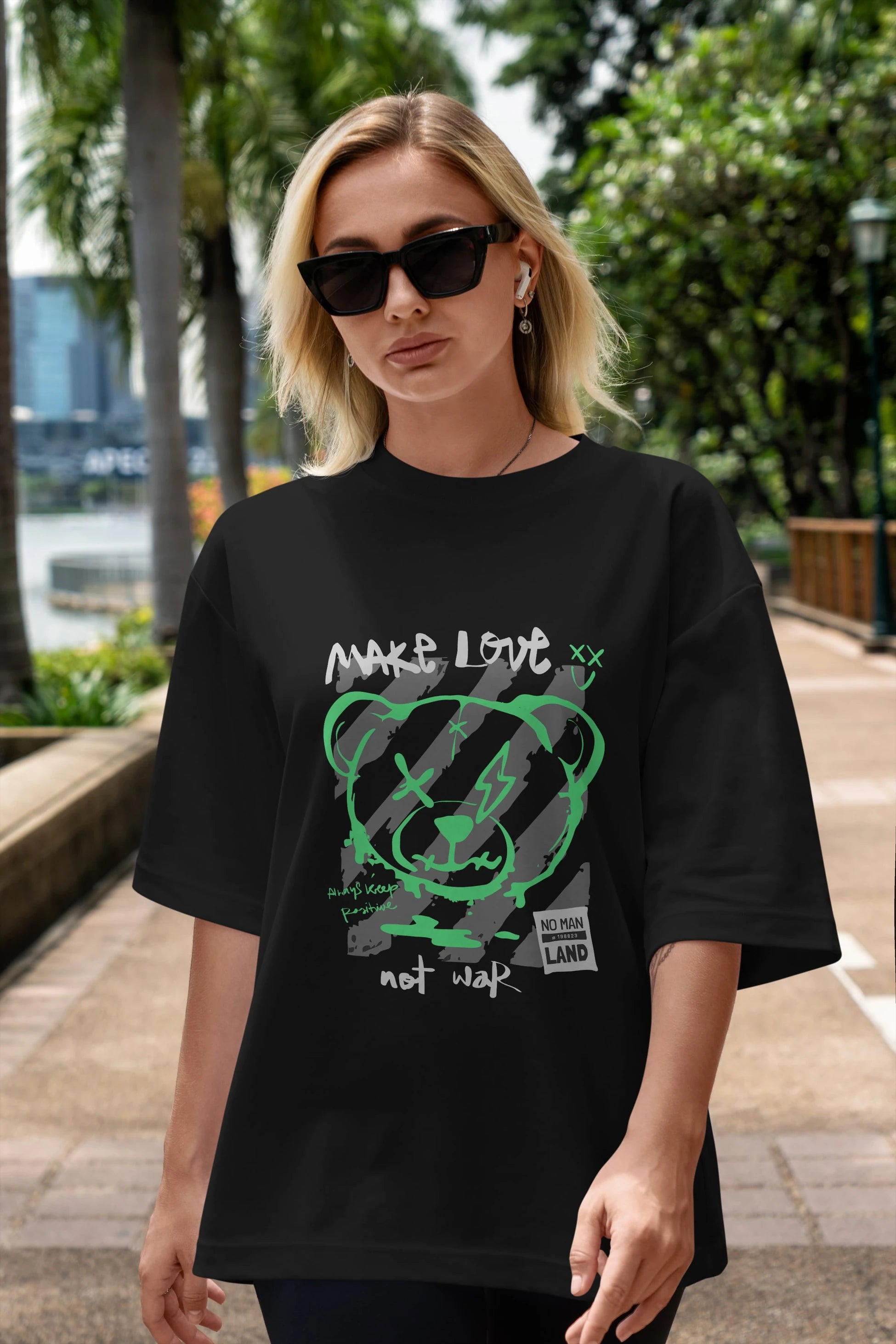 Make Love Bear Ön Baskılı Oversize t-shirt Erkek Kadın Unisex