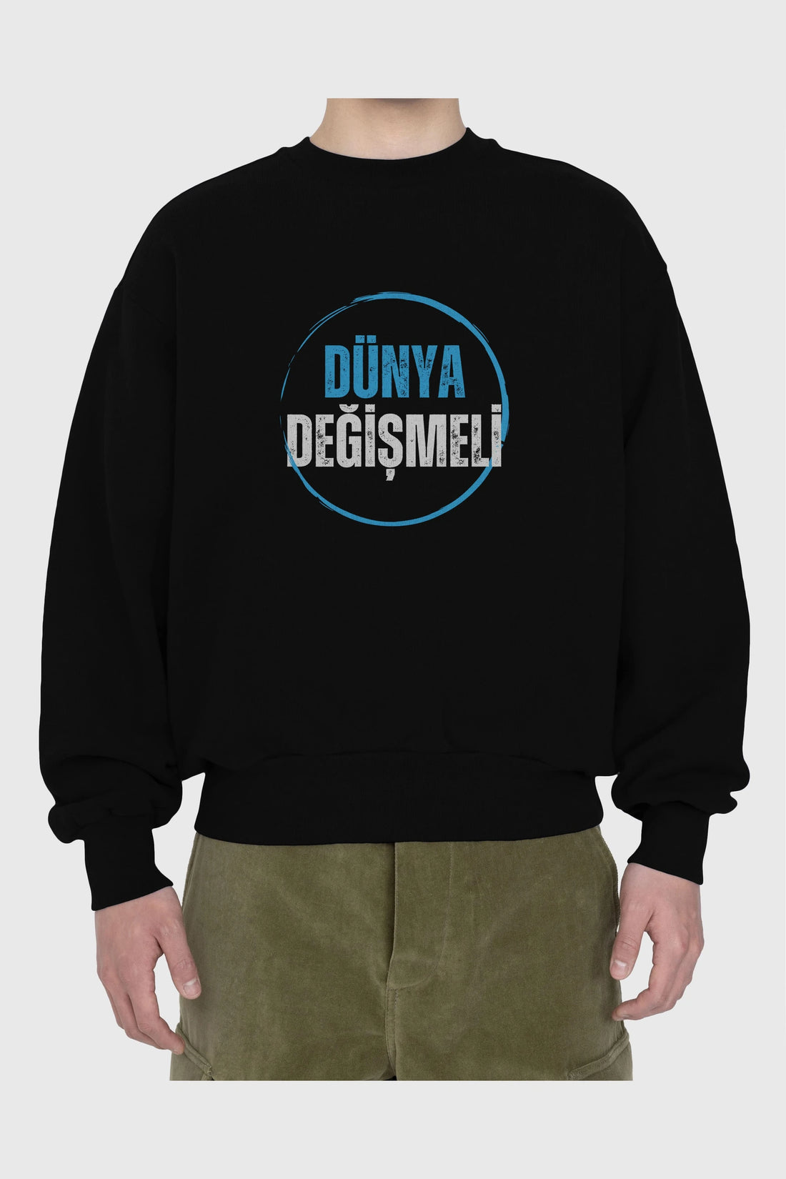 Dünya Değişmeli Yazılı Ön Baskılı Oversize Sweatshirt Erkek Kadın Unisex