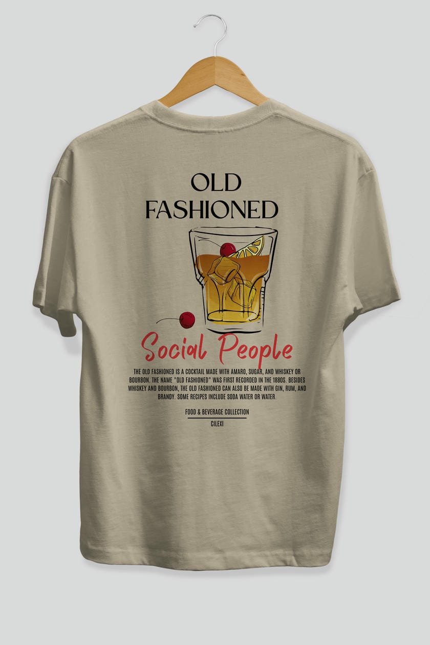 Old Fashıoned Kokteyl Serisi Baskılı Oversize t-shirt Erkek Kadın Unisex %100 Pamuk Bisiklet Yaka tişort