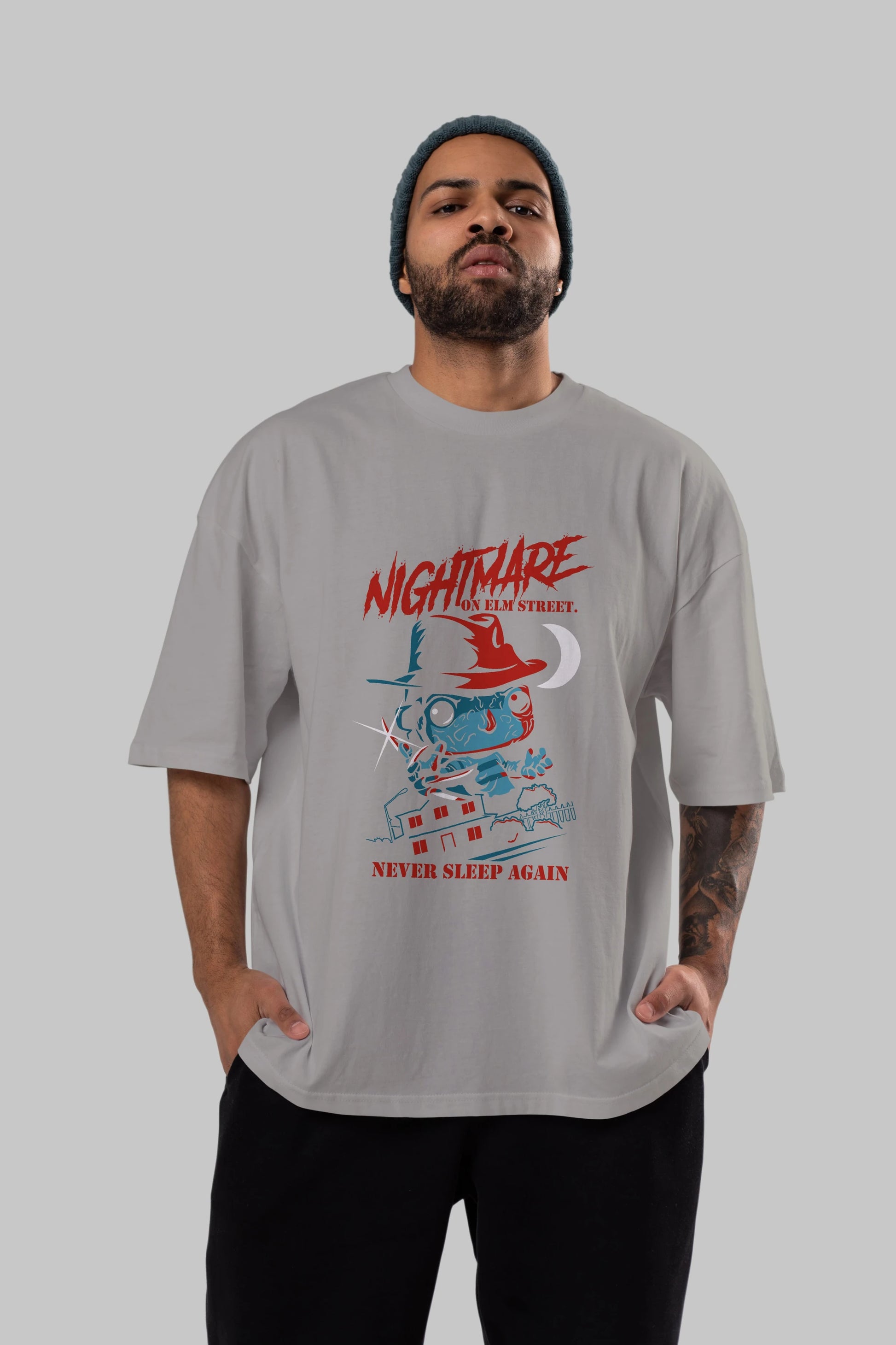 Nightmare Elm Sokağı Ön Baskılı Oversize t-shirt Erkek Kadın Unisex %100 Pamuk Bisiklet Yaka tişort