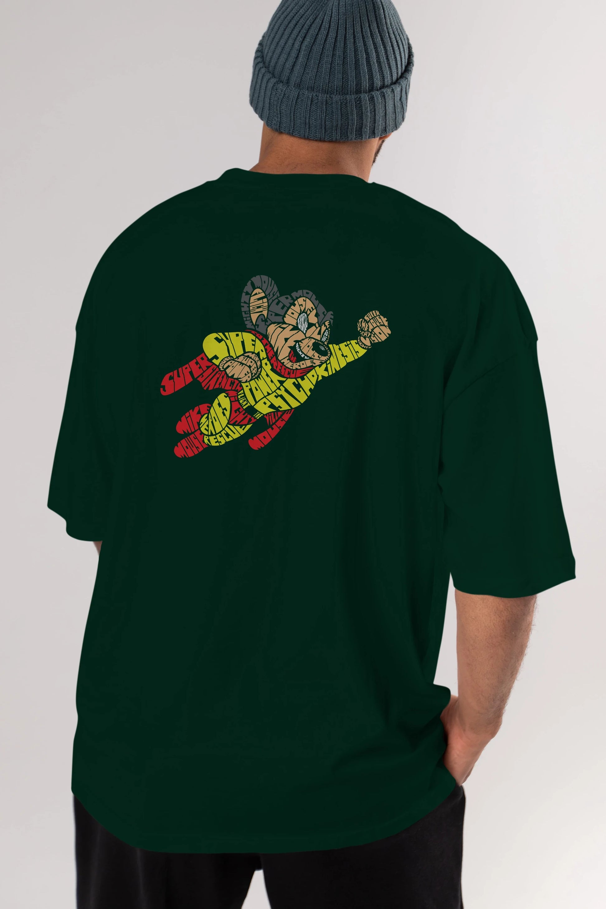 Mighty Mouse Arka Baskılı Oversize t-shirt %100 pamuk Erkek Kadın Unisex