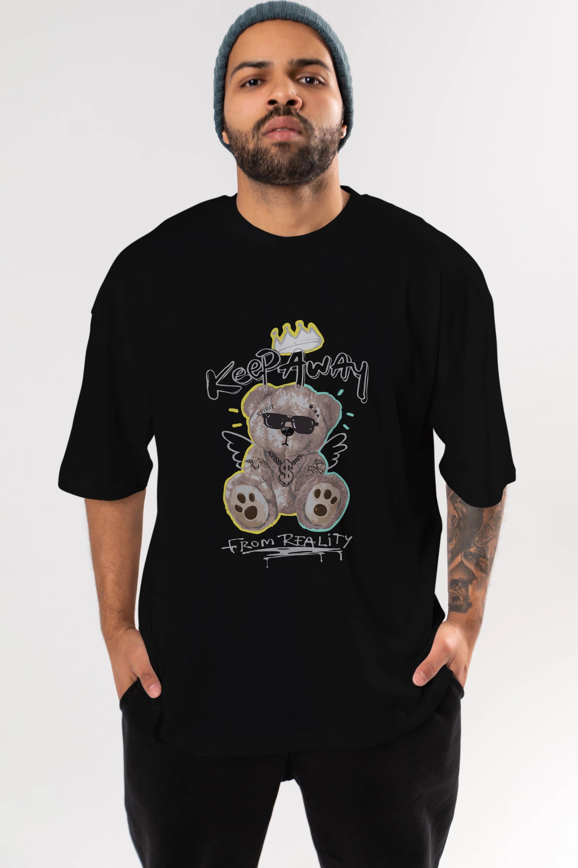 Keep Away Bear Ön Baskılı Oversize t-shirt Erkek Kadın Unisex