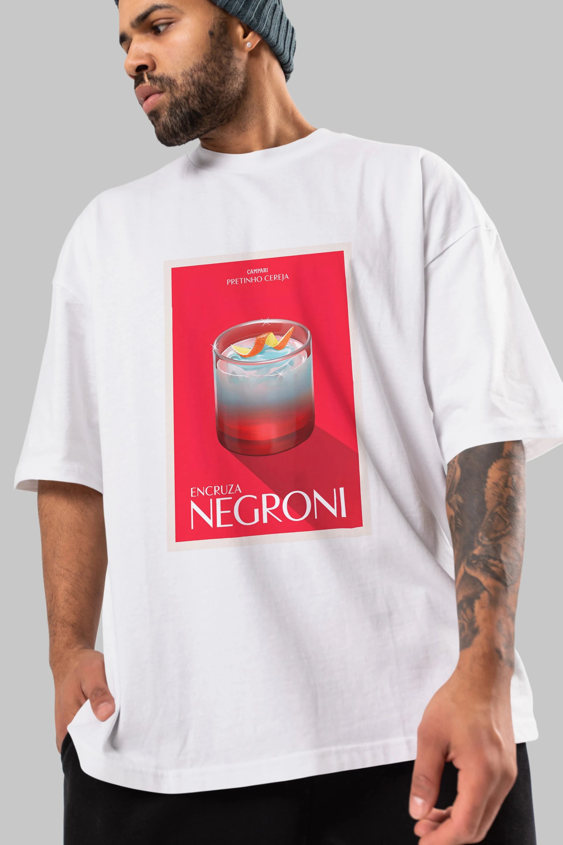 Encruza Negroni Ön Baskılı Oversize t-shirt Erkek Kadın Unisex %100 Pamuk Bisiklet Yaka tişort