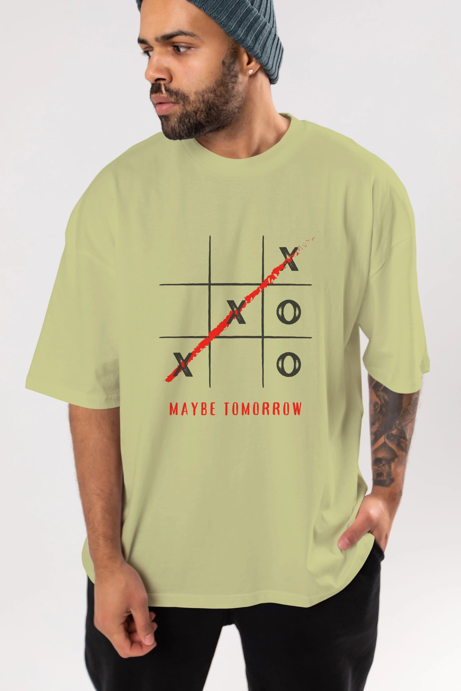 Maybe Tomorrow Yazılı Ön Baskılı Oversize t-shirt Erkek Kadın Unisex