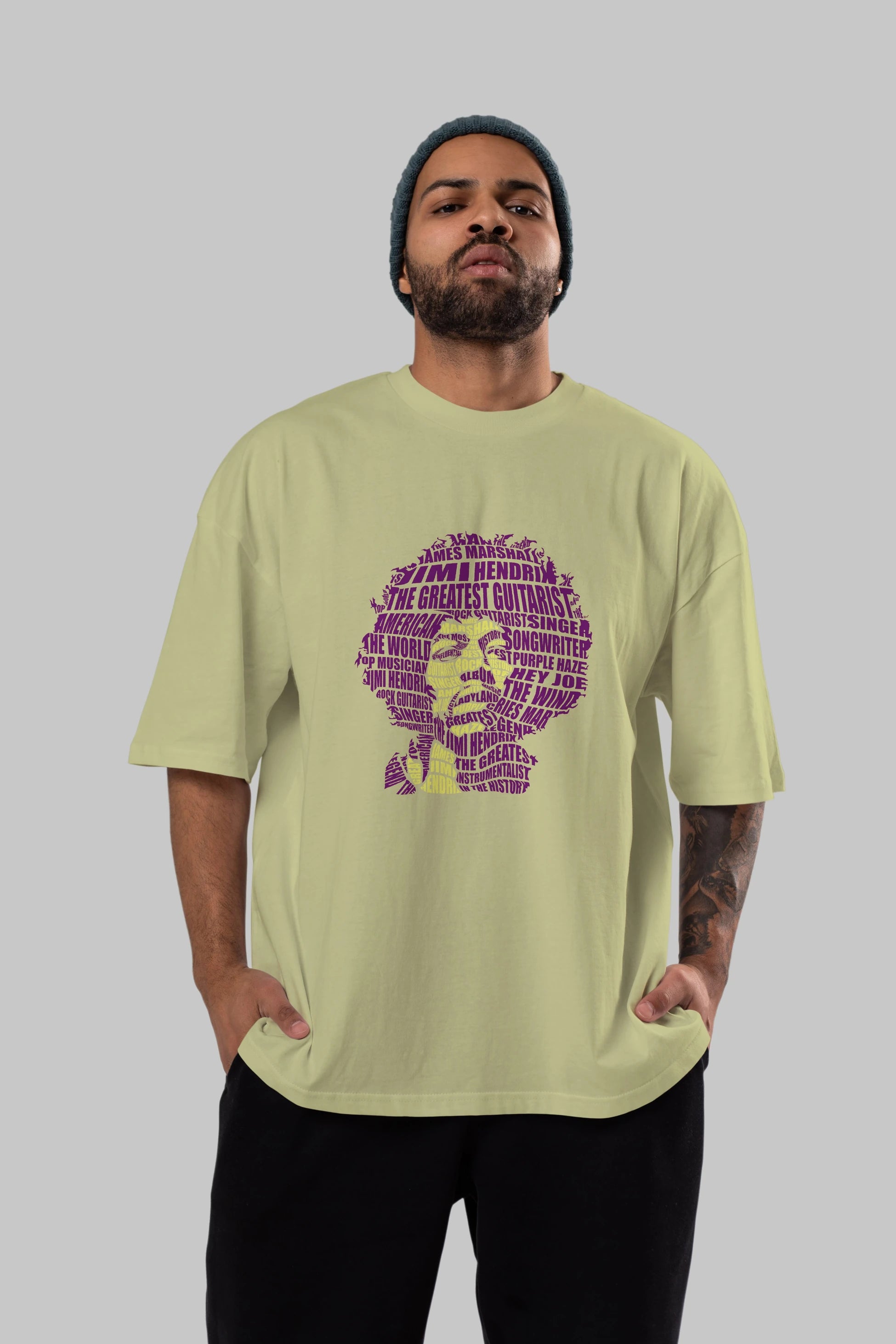 Jimmy Hendrix Calligram Ön Baskılı Oversize t-shirt %100 pamuk Erkek Kadın Unisex