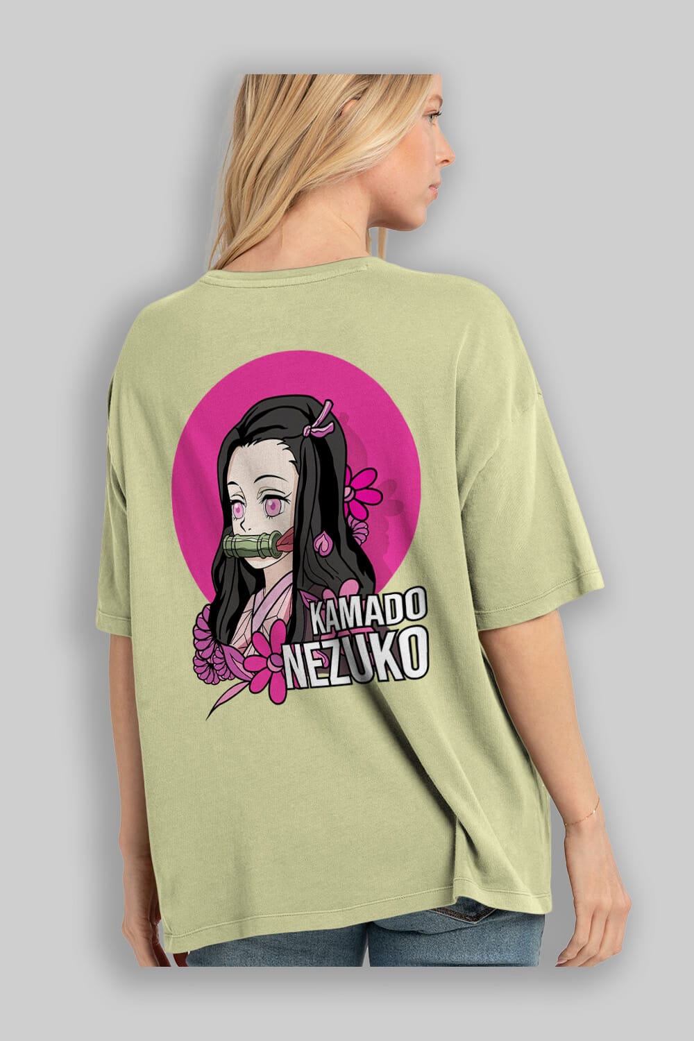 Nezuko Kamado 2 Anime Arka Baskılı Oversize t-shirt Erkek Kadın Unisex