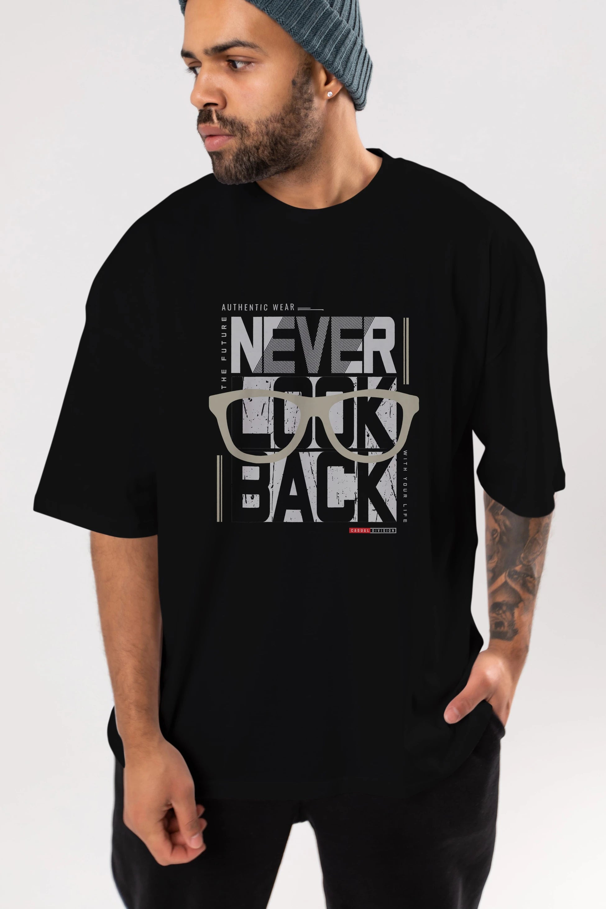 Never Look Back Ön Baskılı Oversize t-shirt Erkek Kadın Unisex