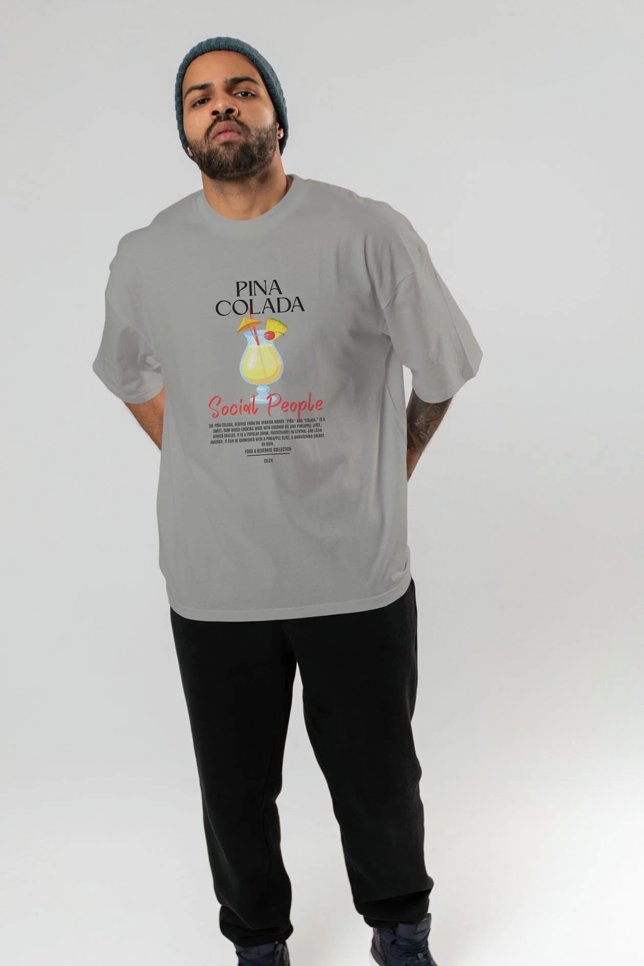 Pına Colada Kokteyl Serisi ön Baskılı Oversize t-shirt Erkek Kadın %100 Pamuk Bisiklet Yaka tişort